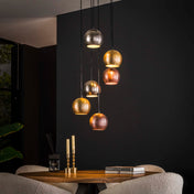 Bolaro Metalen hanglamp met 6 lampen en 3 niveaus - Mat nikkelmix