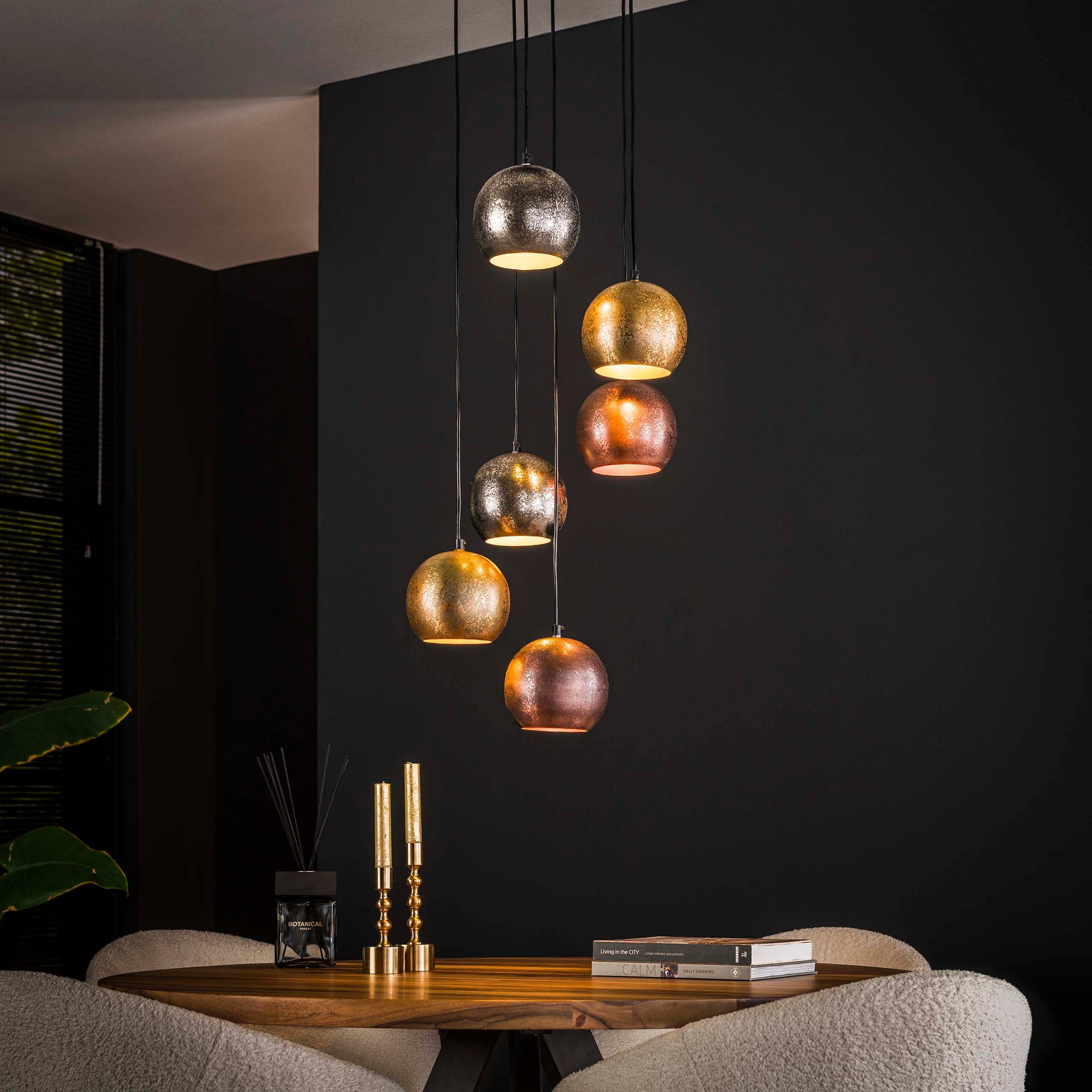 Bolaro Metalen hanglamp met 6 lampen en 3 niveaus - Mat nikkelmix