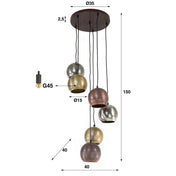 Bolaro Metalen hanglamp met 6 lampen en 3 niveaus - Mat nikkelmix