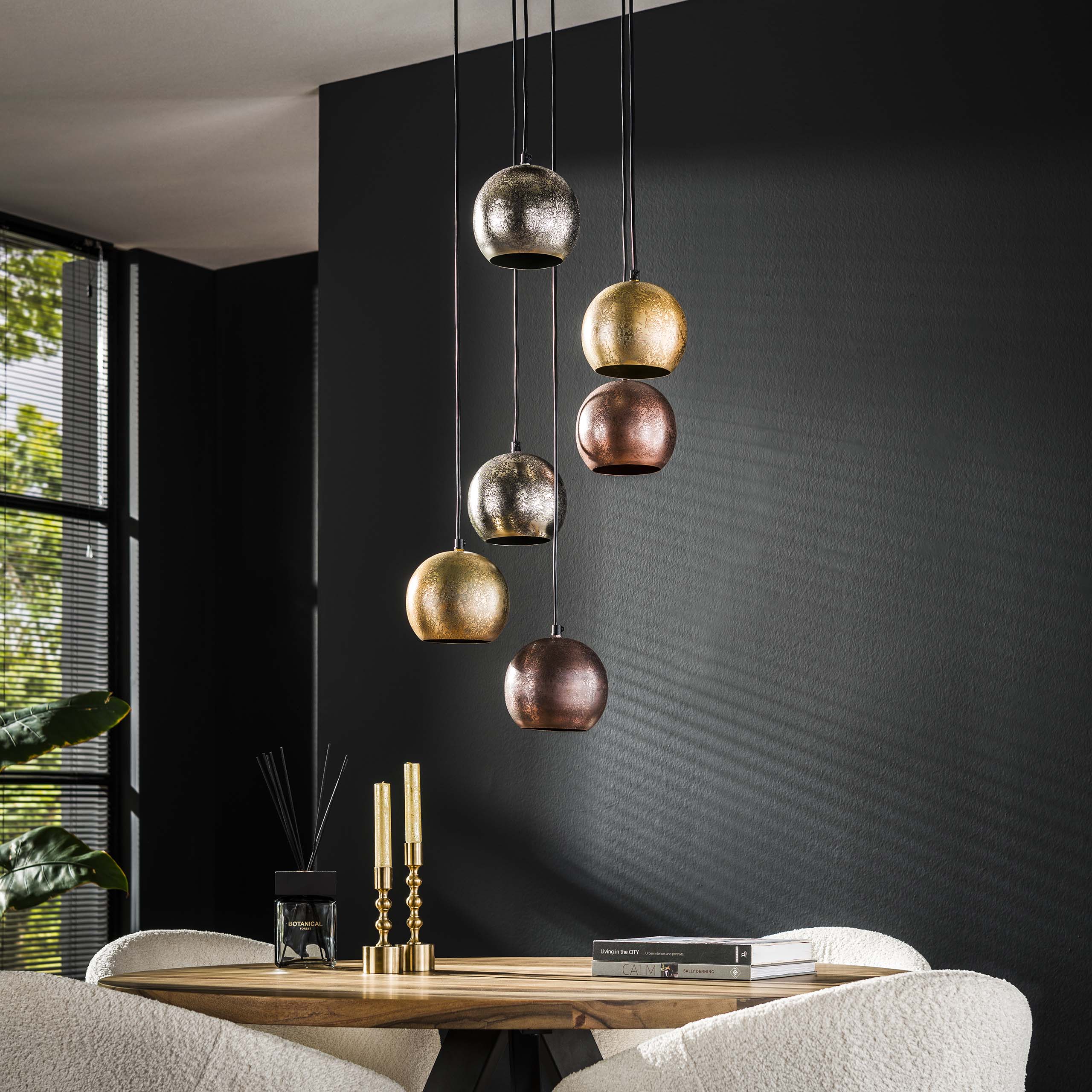 Bolaro Metalen hanglamp met 6 lampen en 3 niveaus - Mat nikkelmix