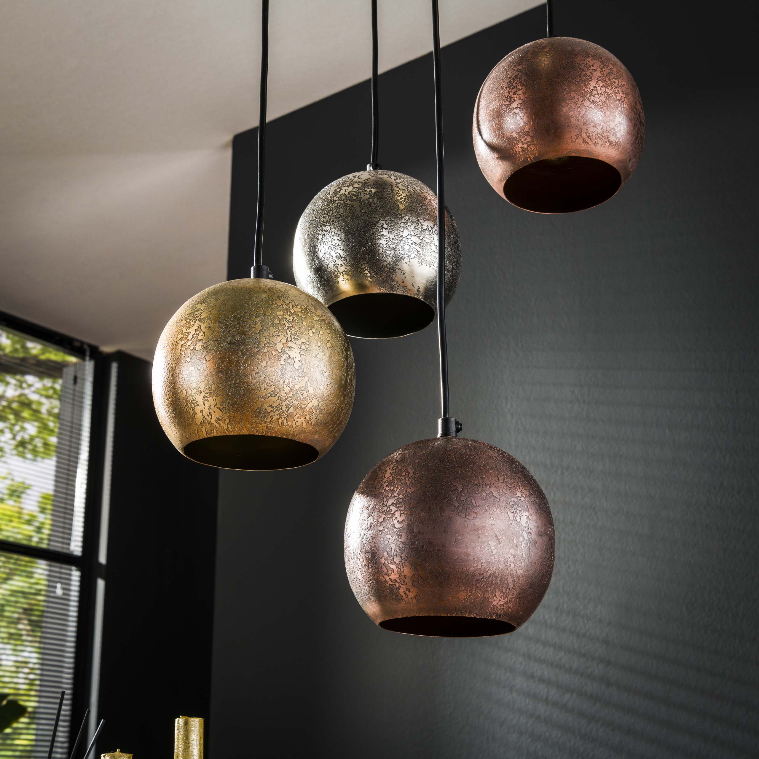 Bolaro Metalen hanglamp met 6 lampen en 3 niveaus - Mat nikkelmix
