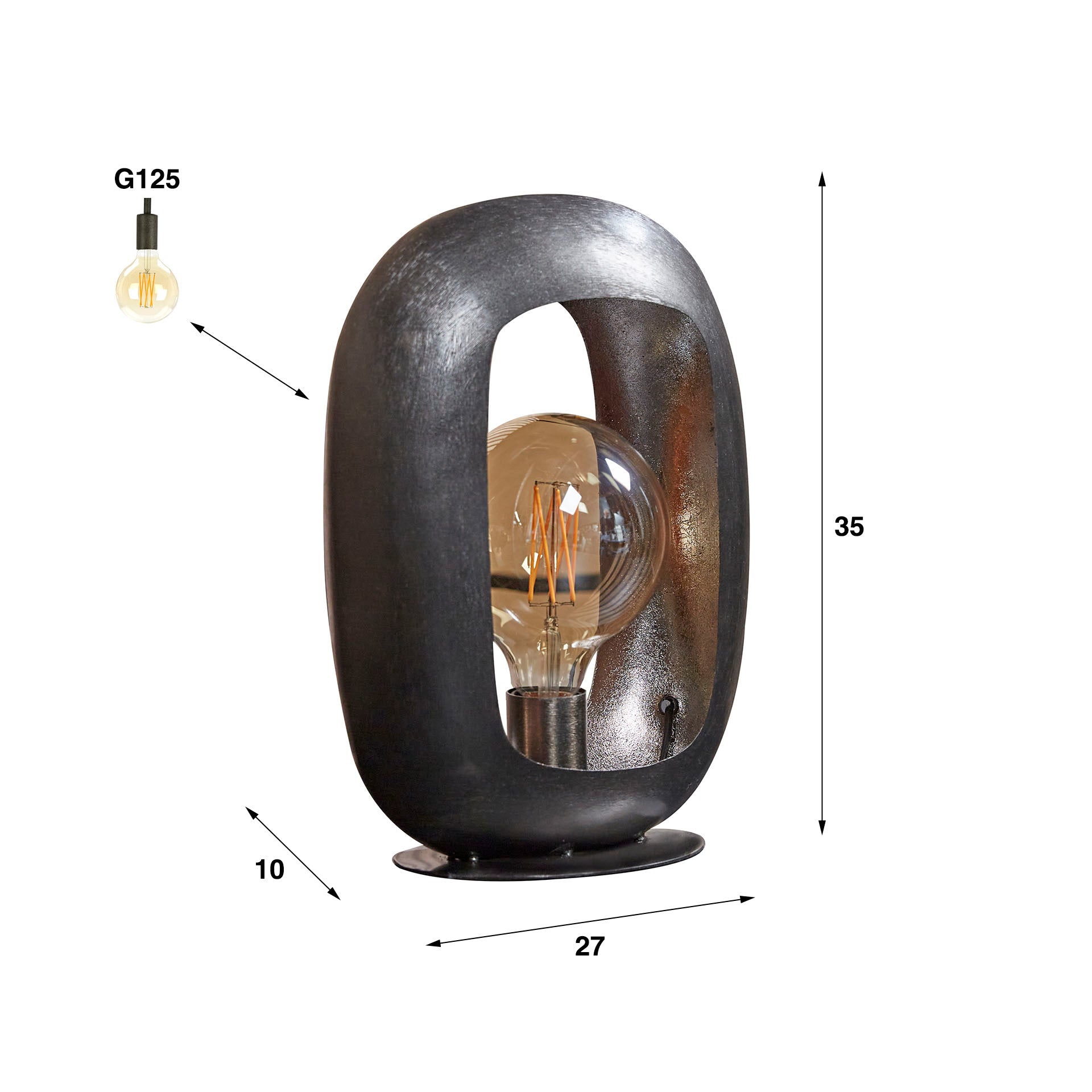Arvona zwarte nikkel metalen tafellamp met 1 lichtpunt - 35 cm