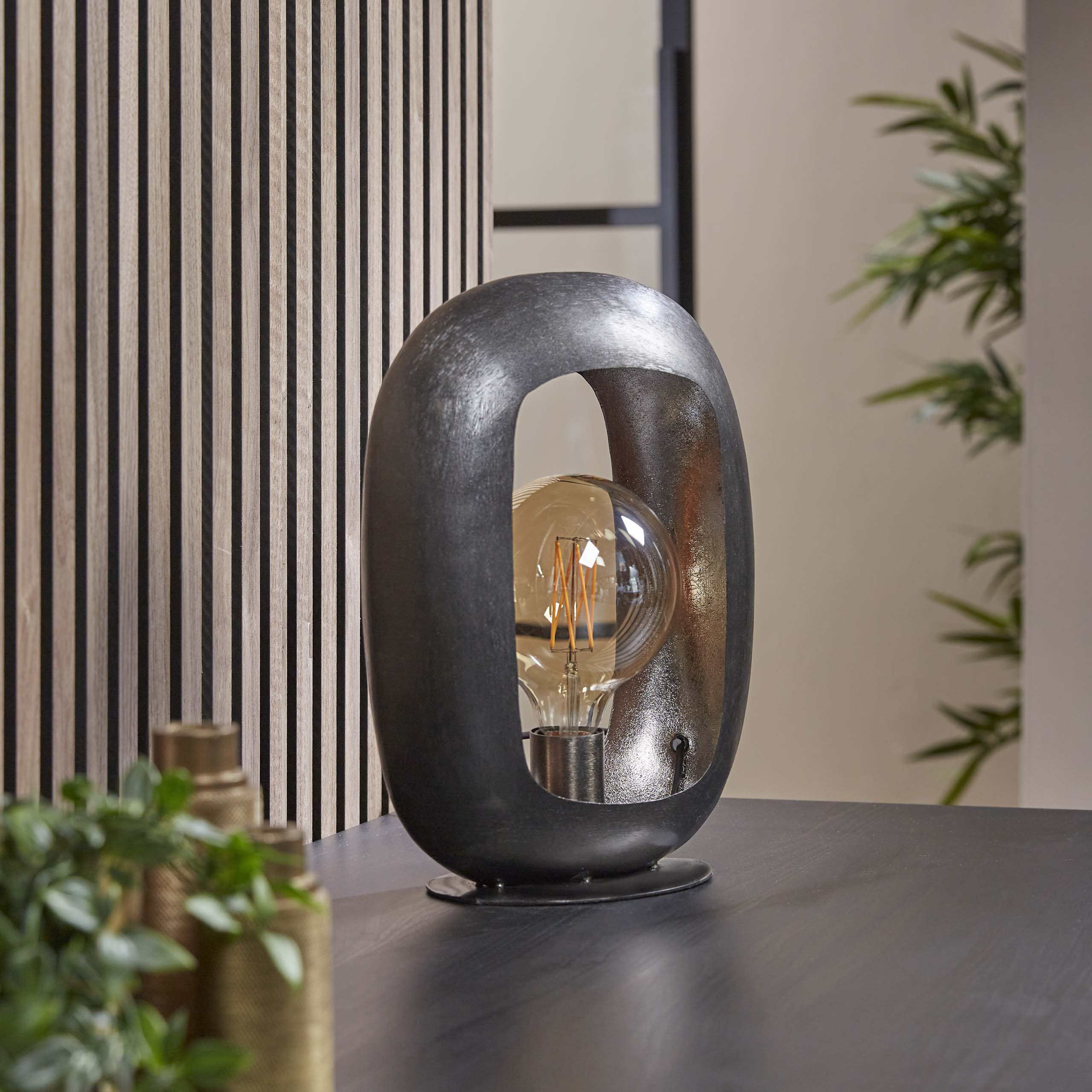 Arvona zwarte nikkel metalen tafellamp met 1 lichtpunt - 35 cm