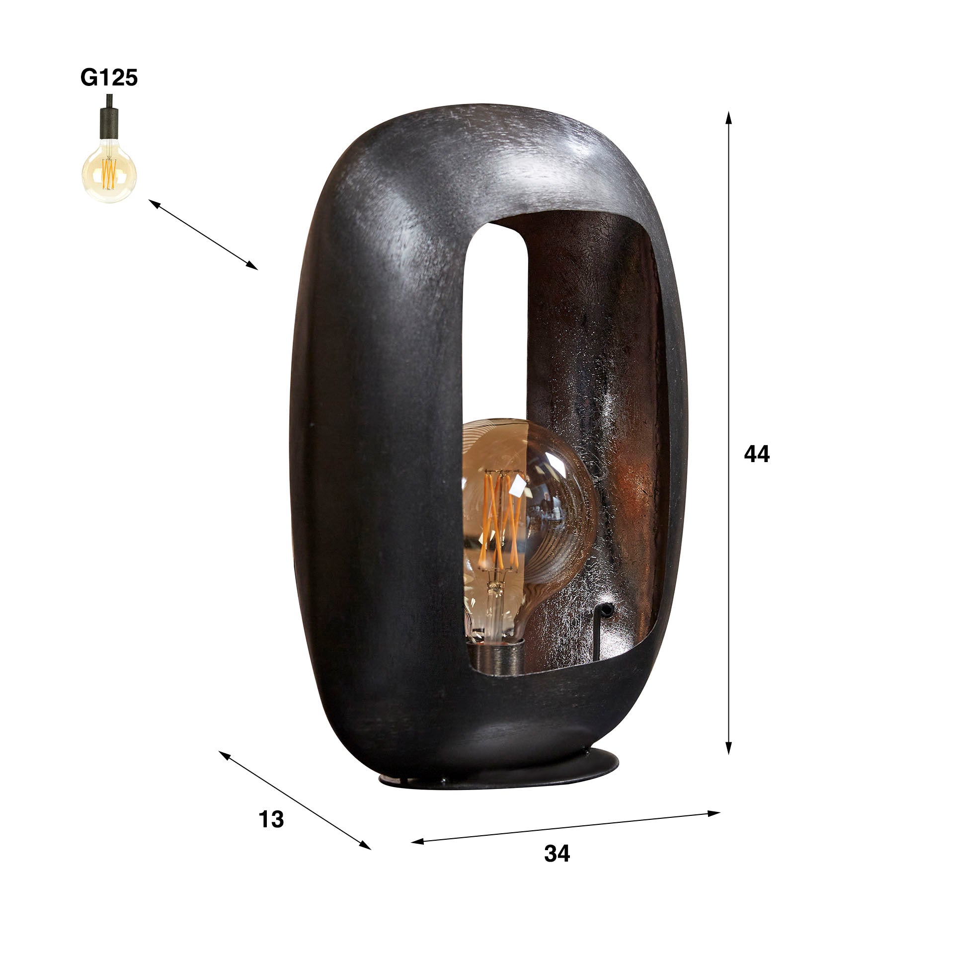 Arvona zwarte nikkel metalen tafellamp met 1 licht - 44 cm