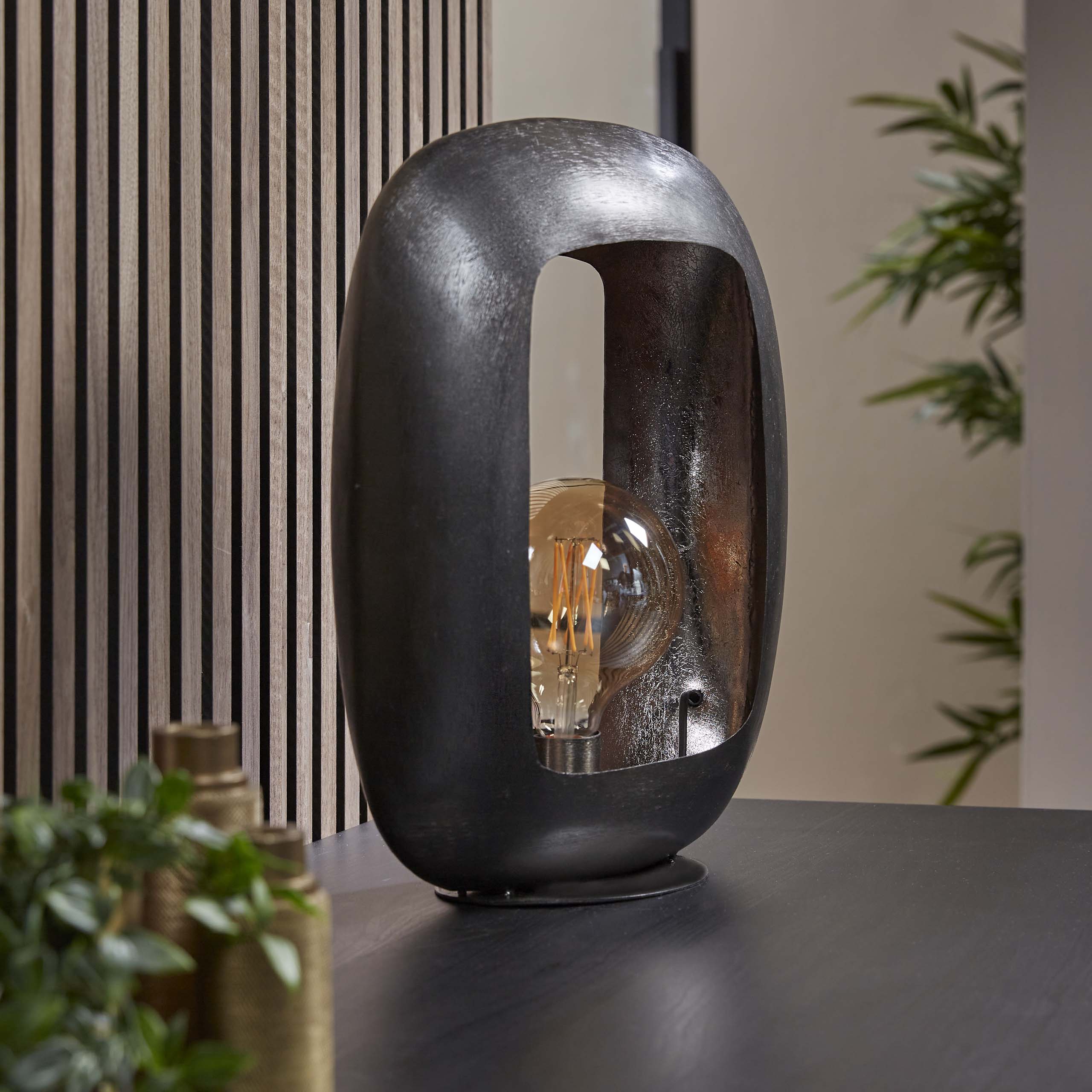 Arvona zwarte nikkel metalen tafellamp met 1 licht - 44 cm