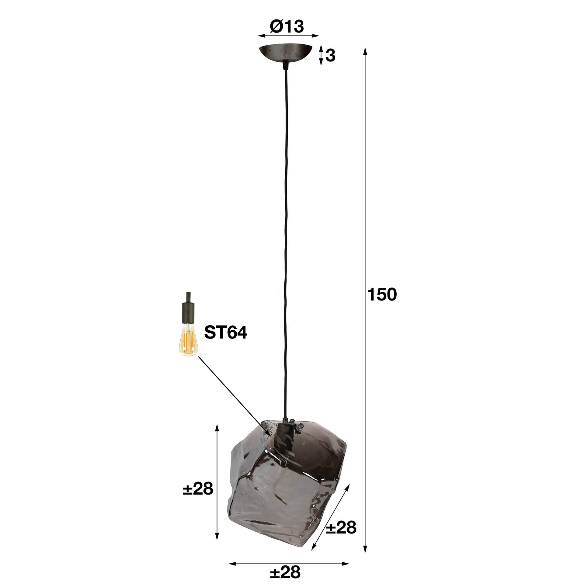 Rovara 1-lichts - Chroom glazen hanglamp