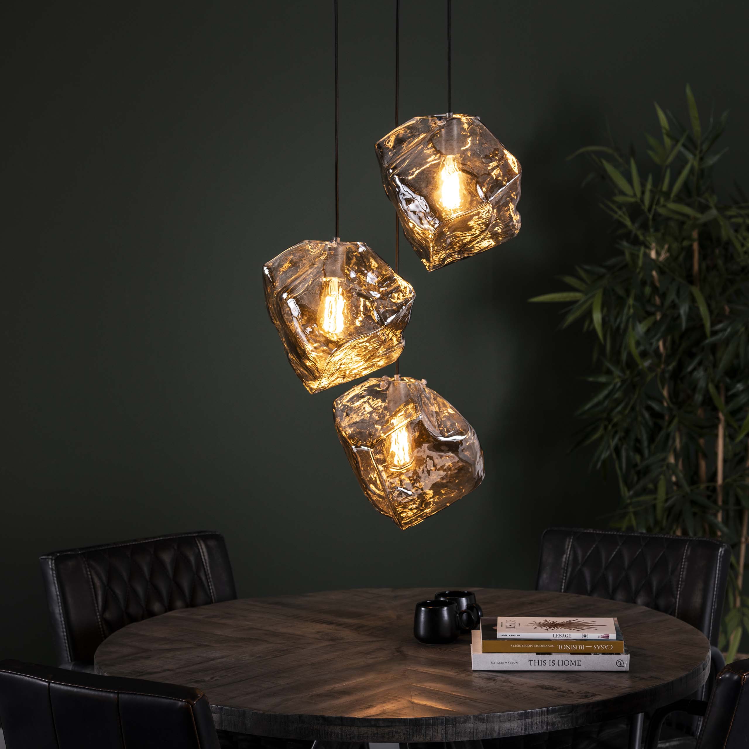 Rovara 3-lichts met trappen - Chromen glazen hanglamp
