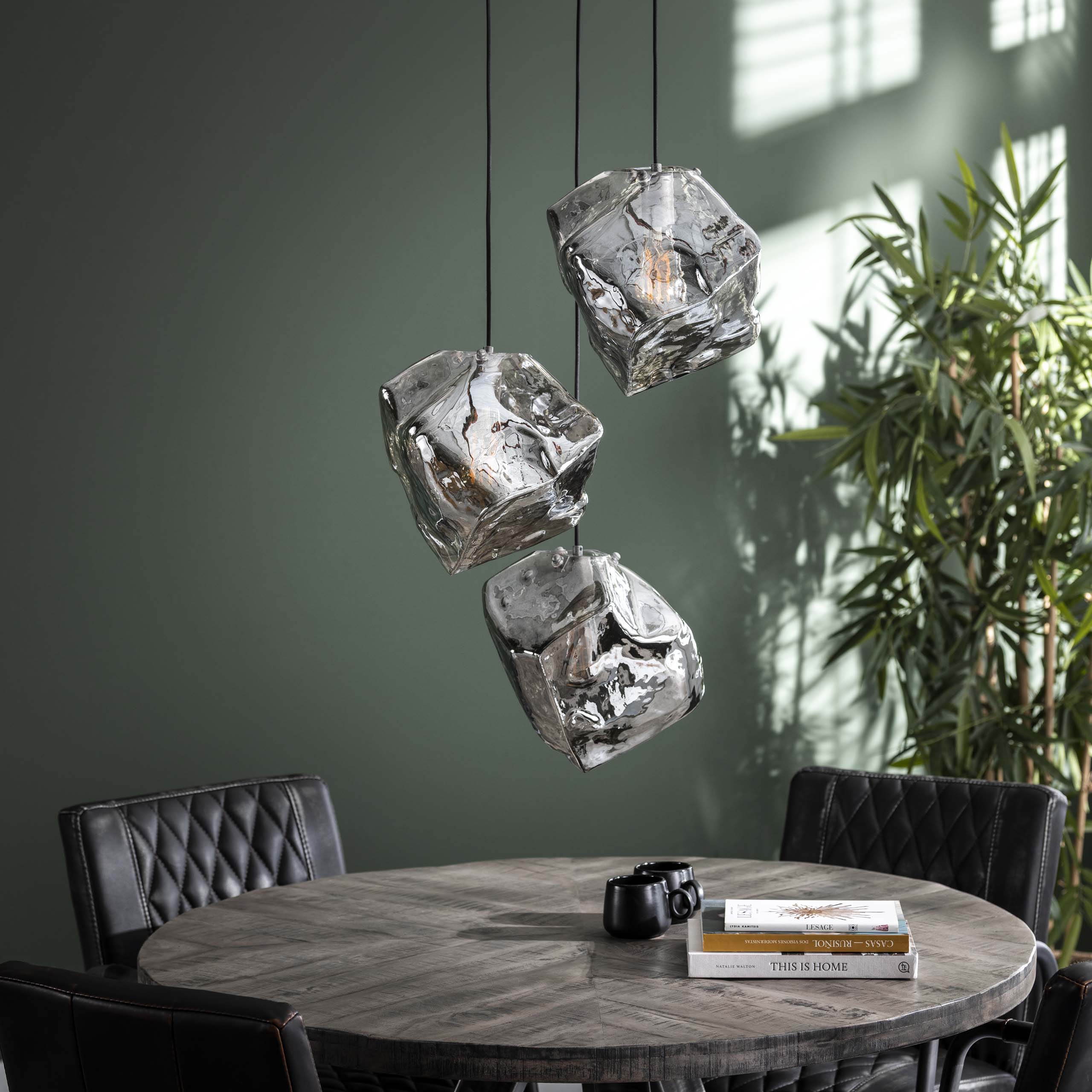Rovara 3-lichts met trappen - Chromen glazen hanglamp