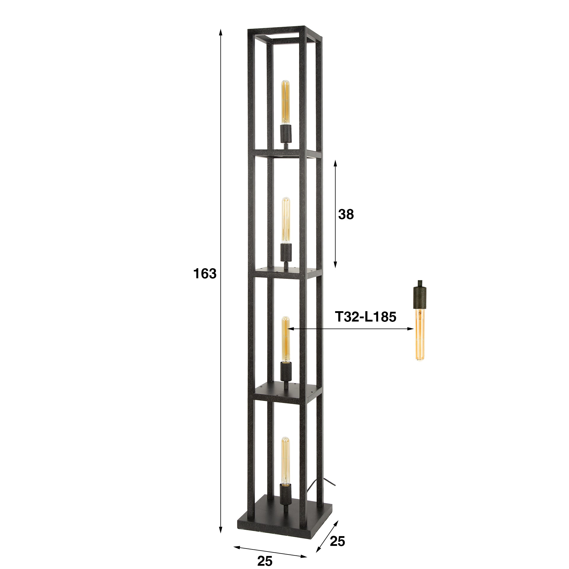 Quadris 4-lichts - artic zwarte vloerlamp