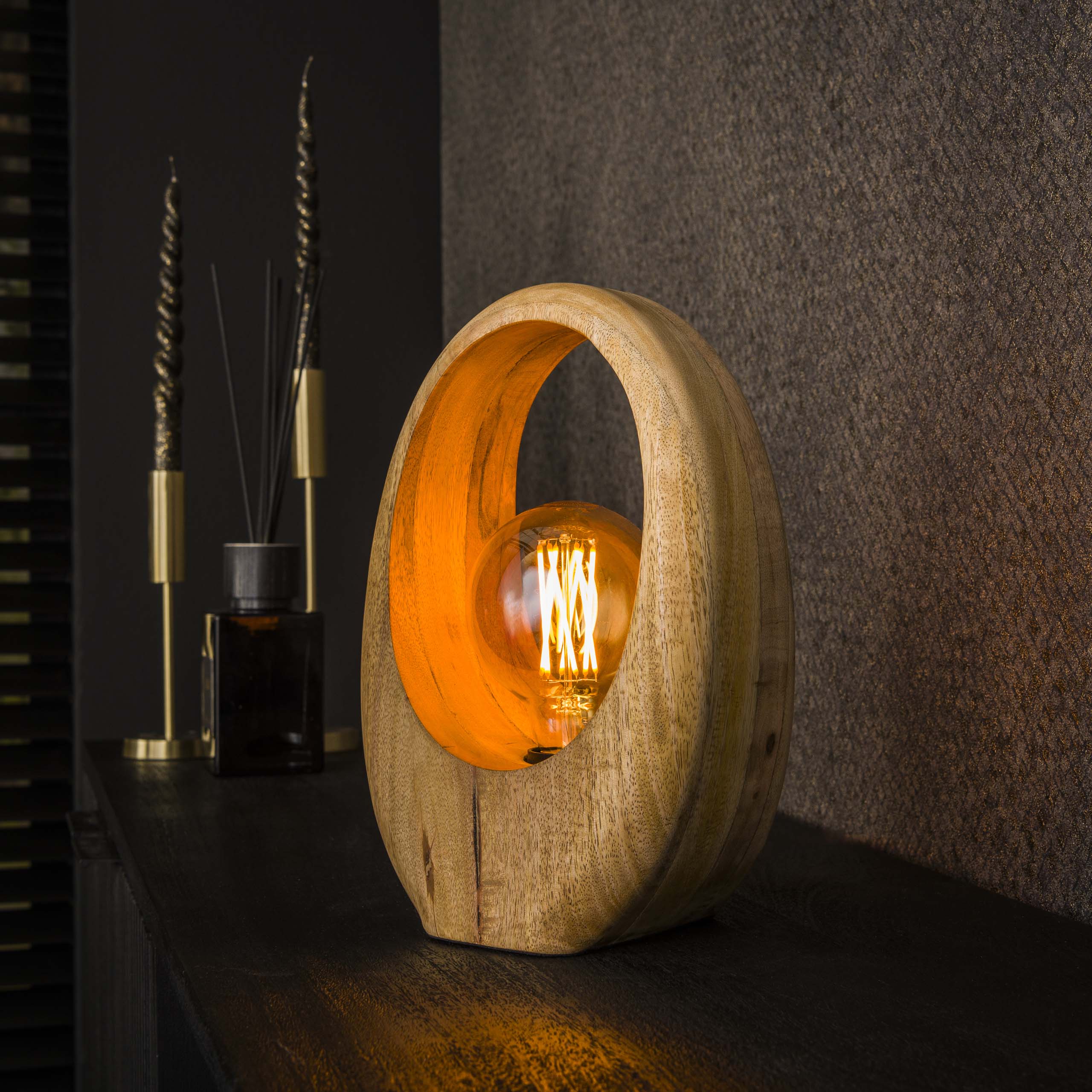 Arvona tafellamp met 1 lichtpunt van massief mangohout - 30 cm