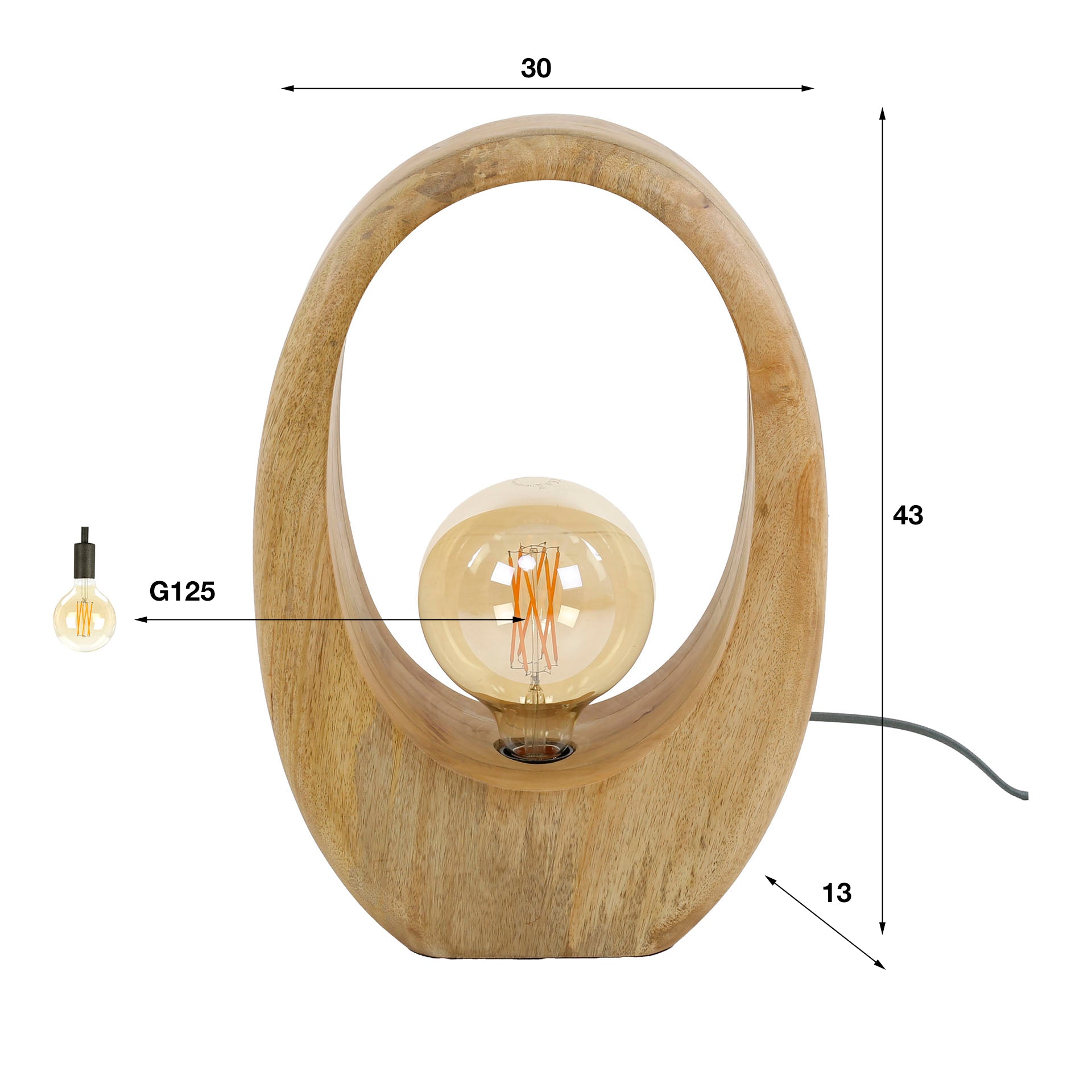 Arvona tafellamp met 1 lichtpunt van massief mangohout - 43 cm