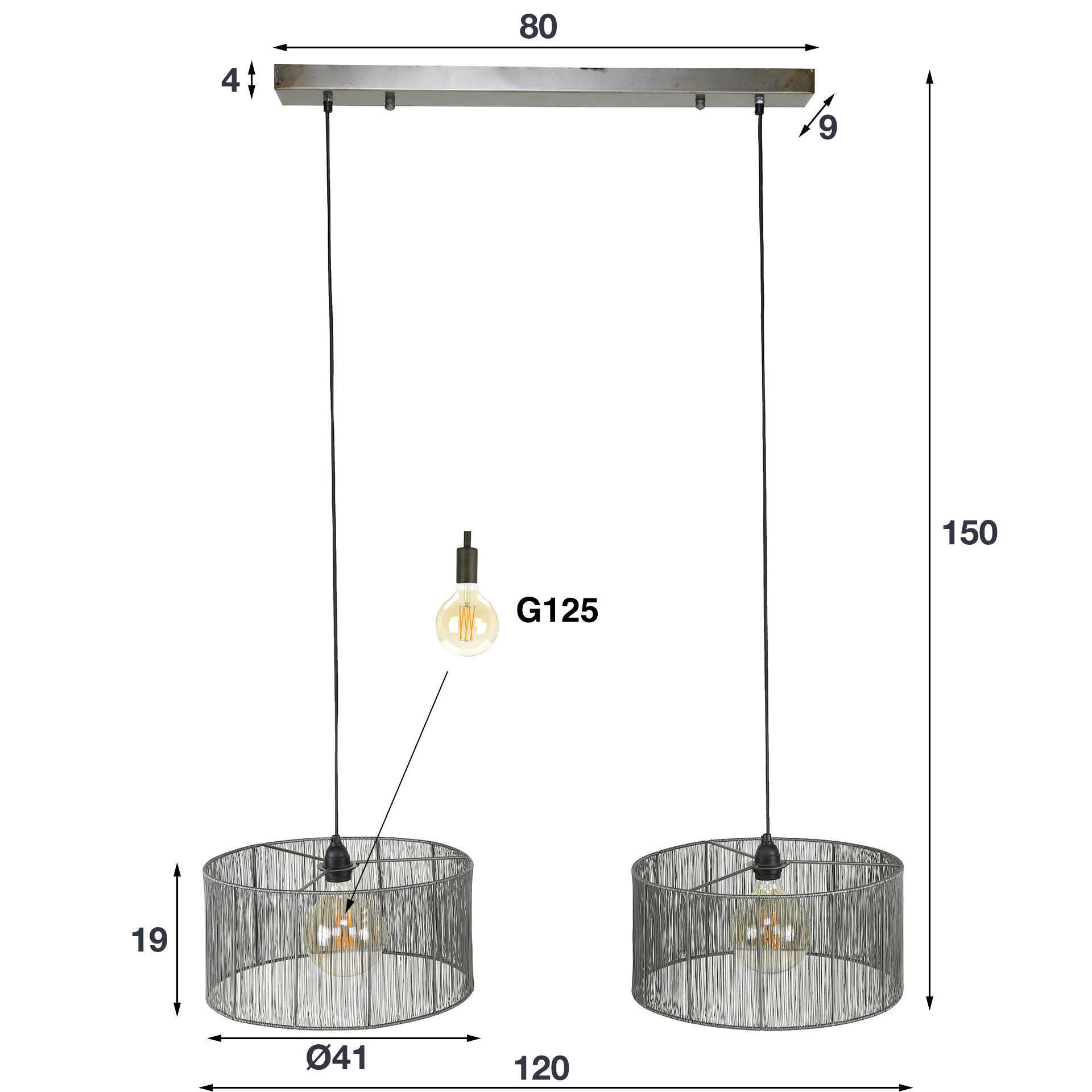 Strinea 2-lichts - Zwart nikkel hanglamp