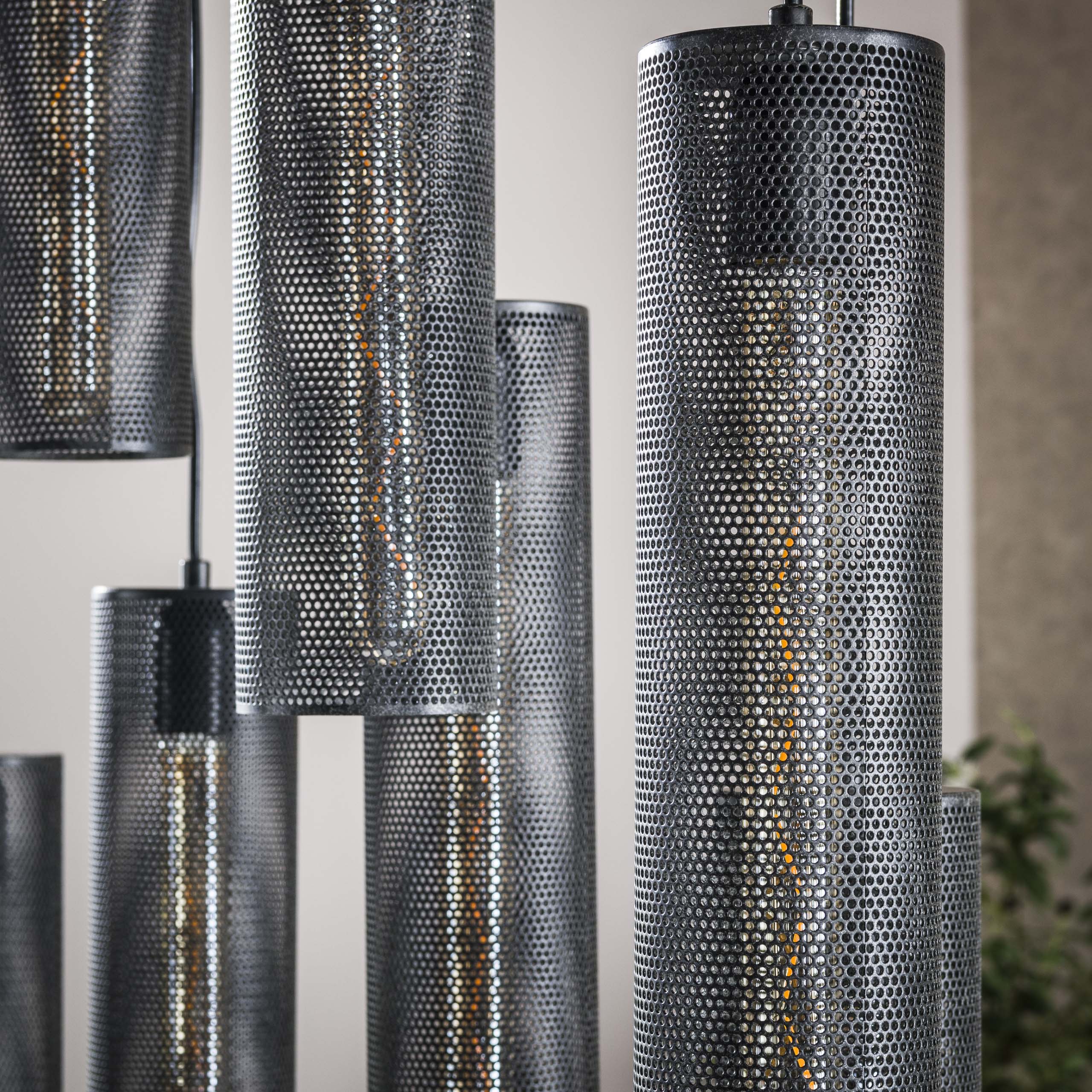 Tubara Mesh 5+4-lichts - Artic zwarte hanglamp