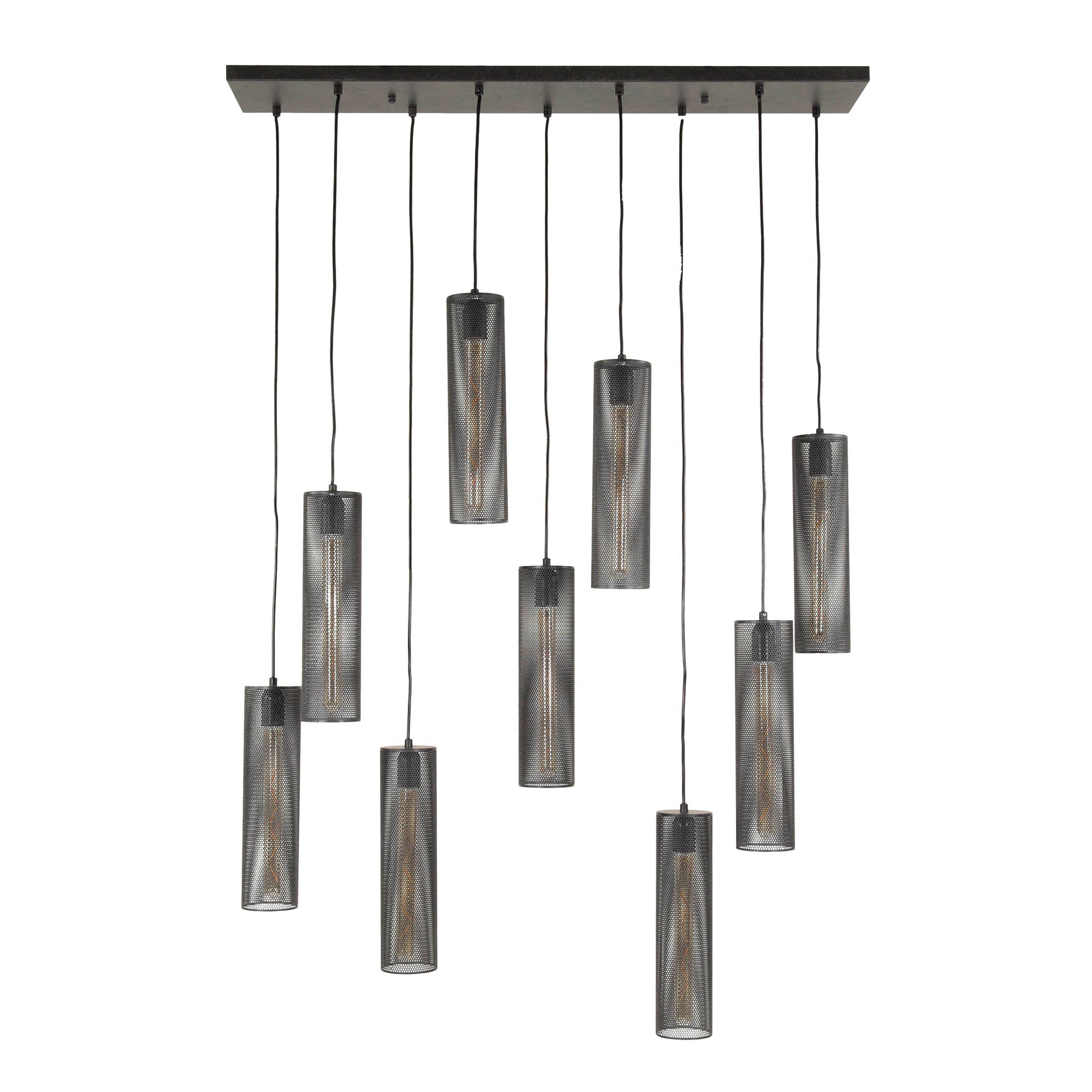 Tubara Mesh 5+4-lichts - Artic zwarte hanglamp