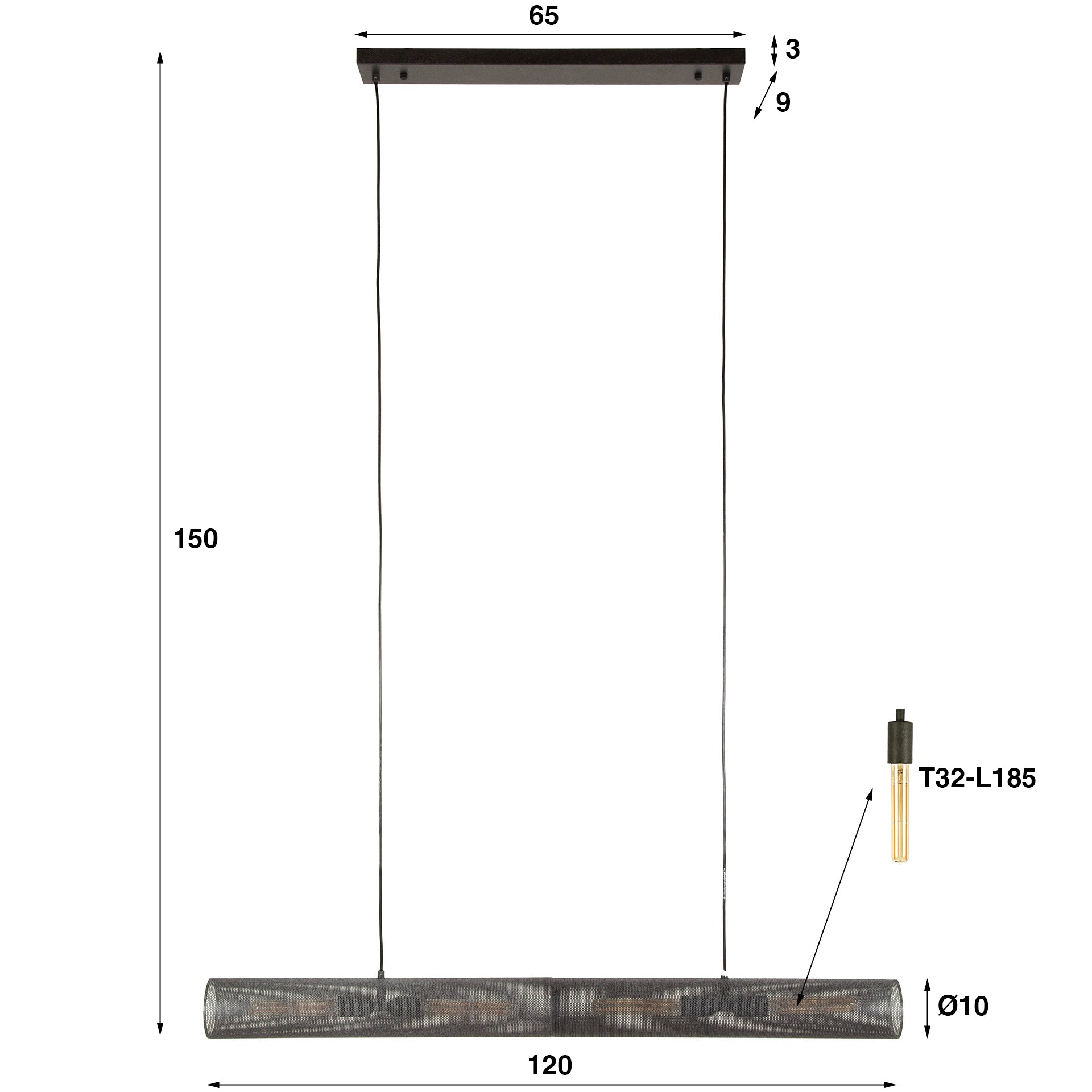Tubara Mesh 4-lichts 120cm - Artic zwarte hanglamp