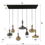 Kariva 4+3-lichts - artic zwarte hanglamp
