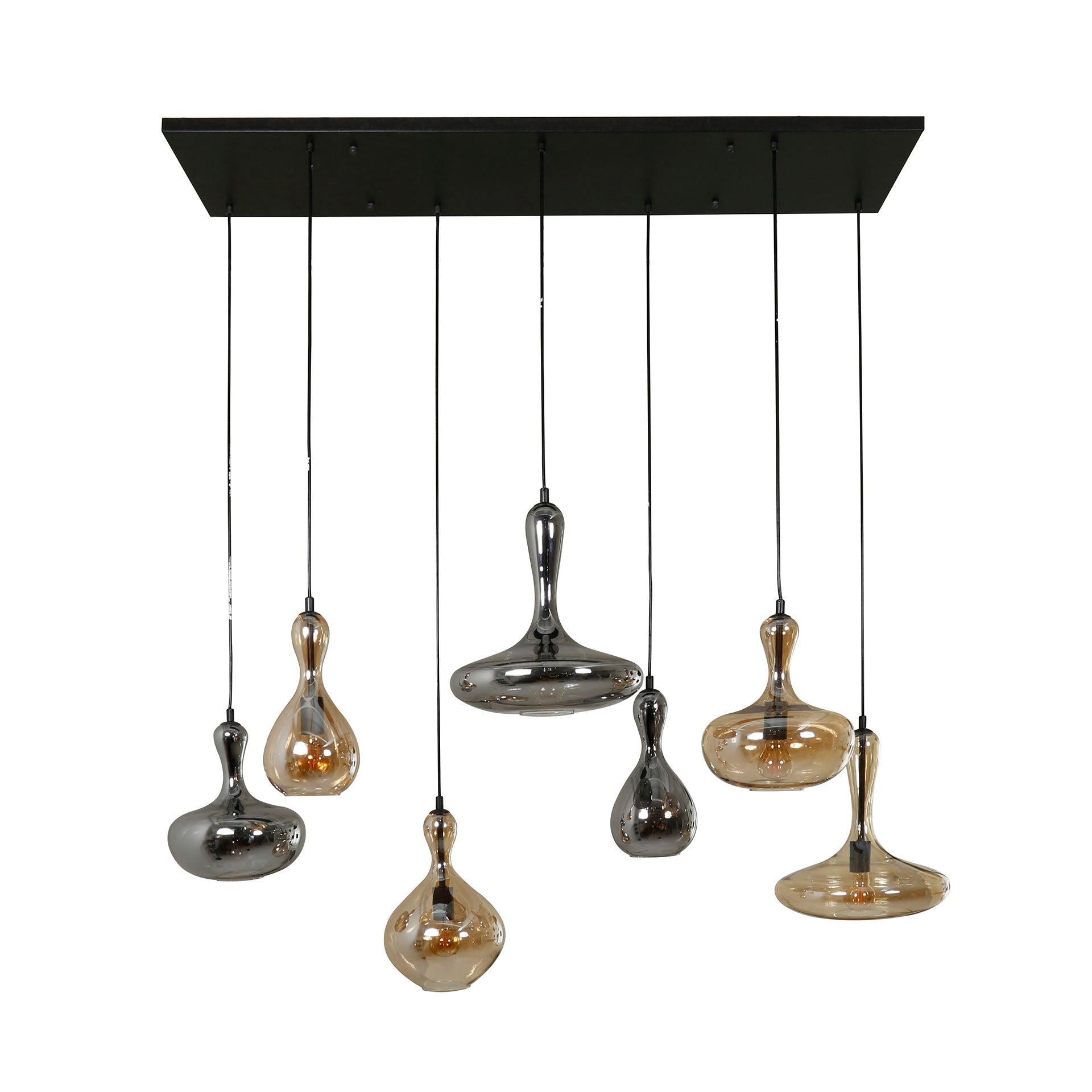 Kariva 4+3-lichts - artic zwarte hanglamp