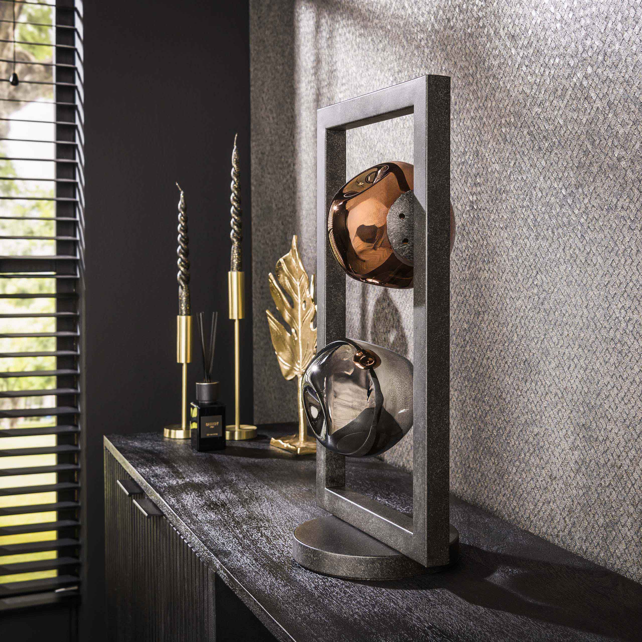 Dentra artic zwarte metalen tafellamp met 2 lichtpunten - 55 cm