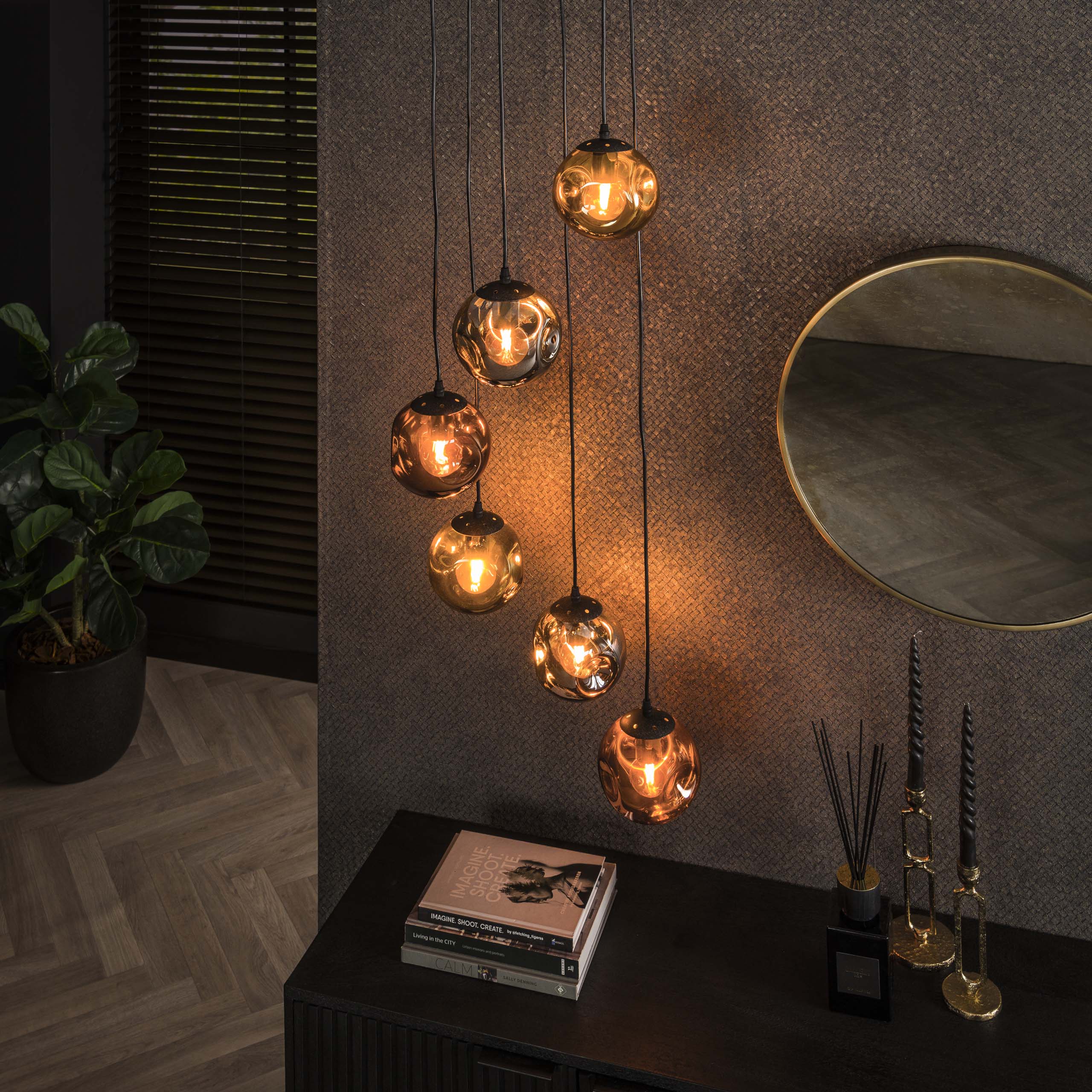 Stellora getrapte 6-lichts - Artic zwarte hanglamp