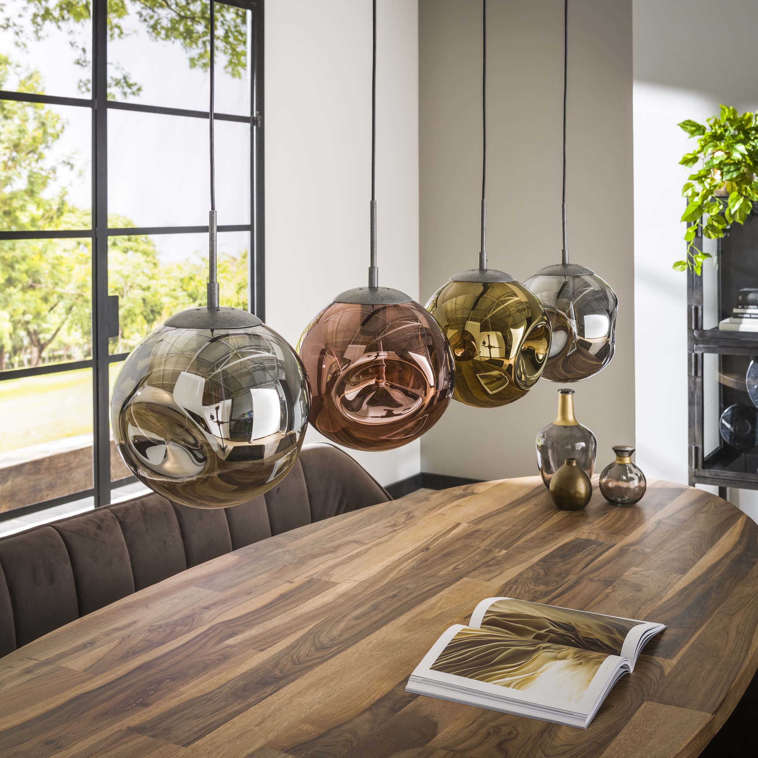 Stellora 4-lichts - Oude zilveren hanglamp