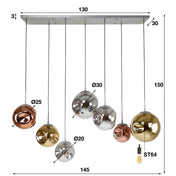 Stellora 4+3-lichts - Oude zilveren hanglamp