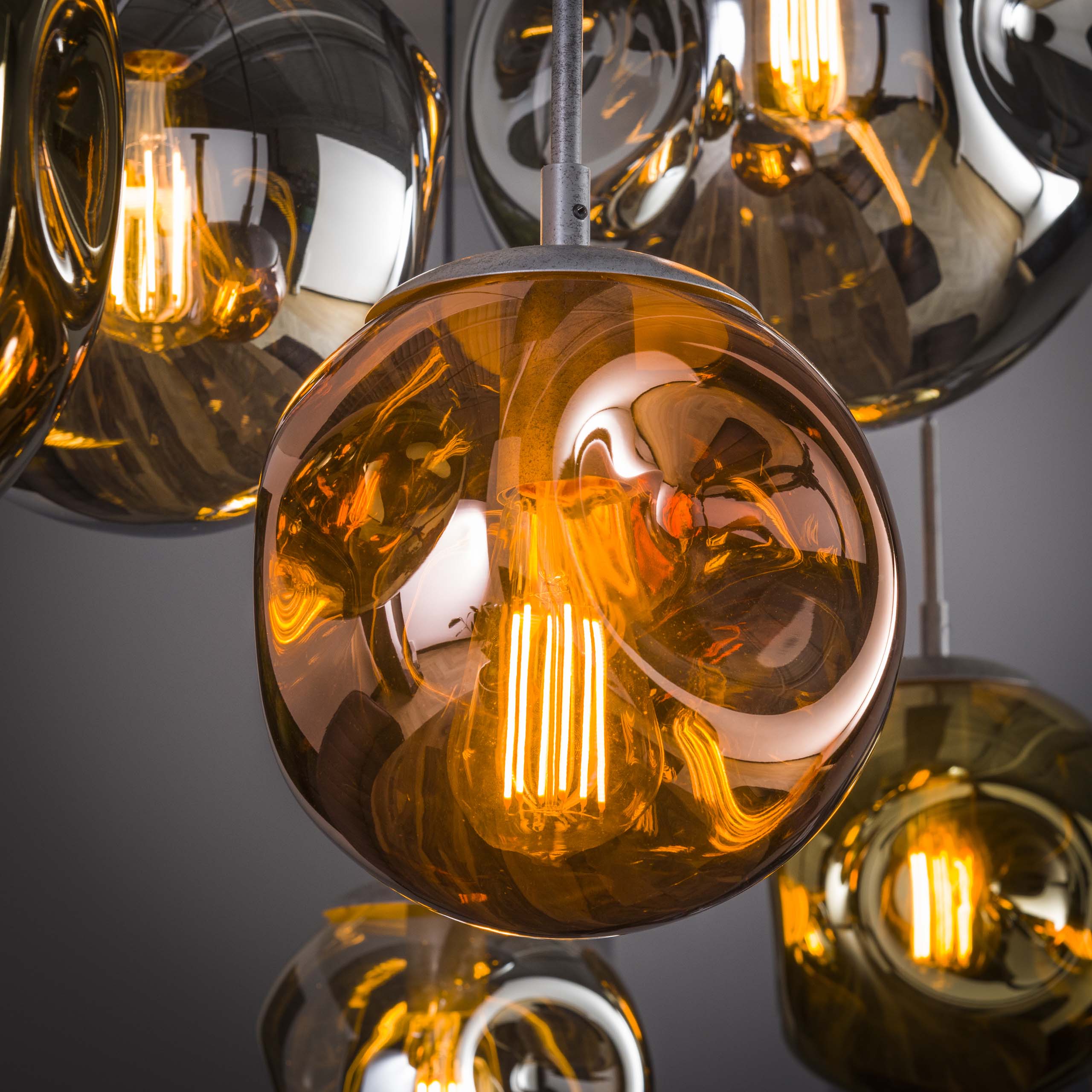 Stellora 4+3-lichts - Oude zilveren hanglamp