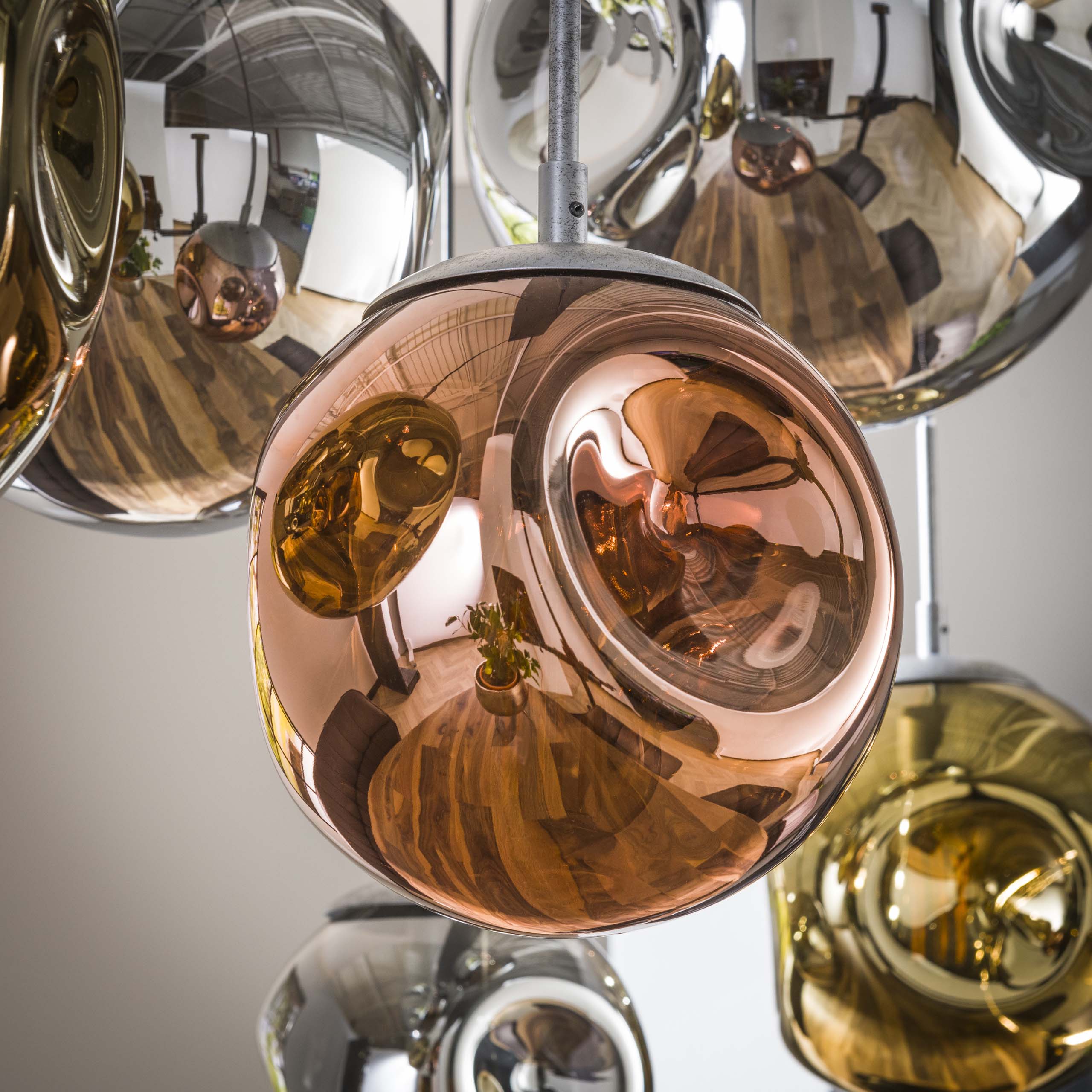 Stellora 4+3-lichts - Oude zilveren hanglamp