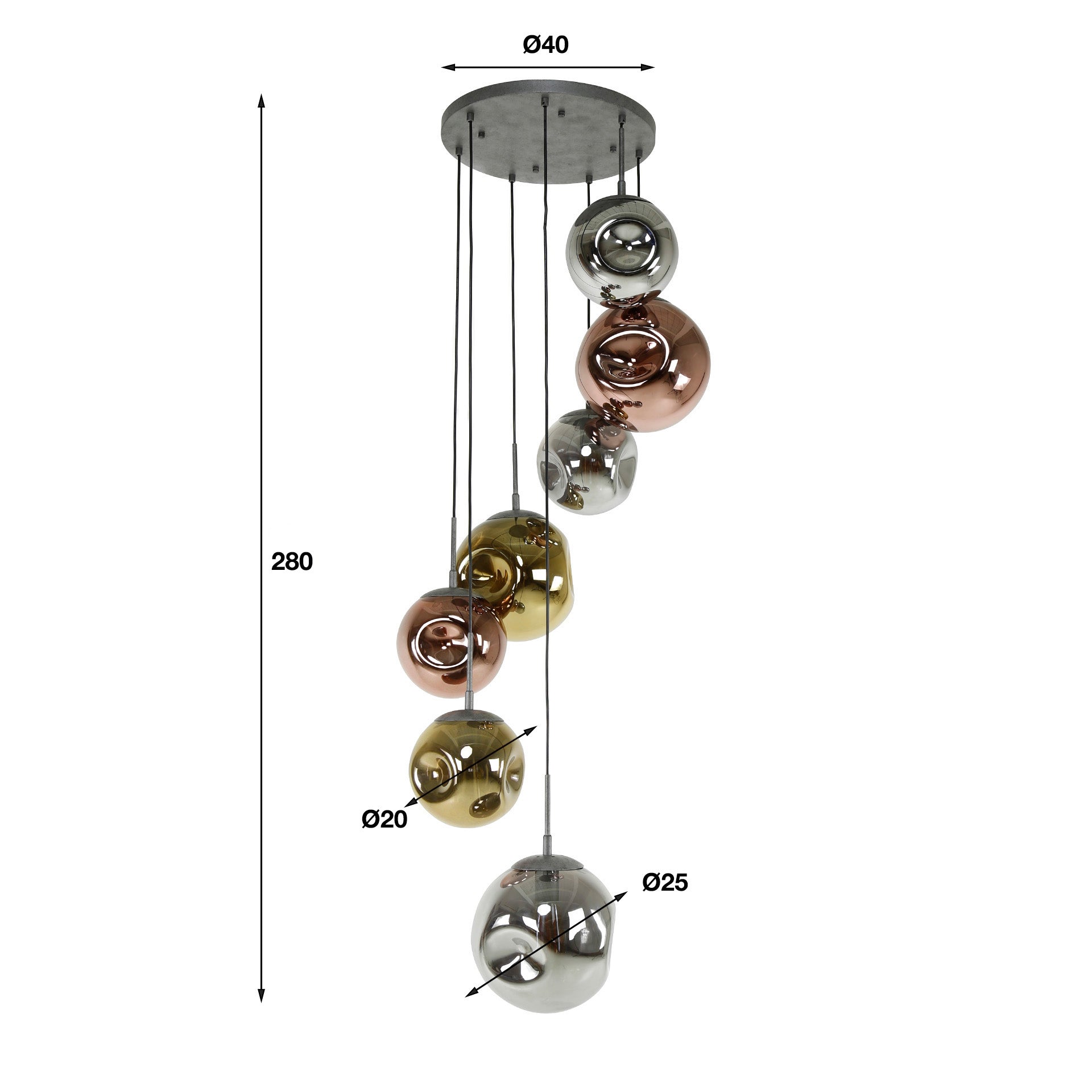 Stellora hanglamp met 7 lampen - Oud zilver