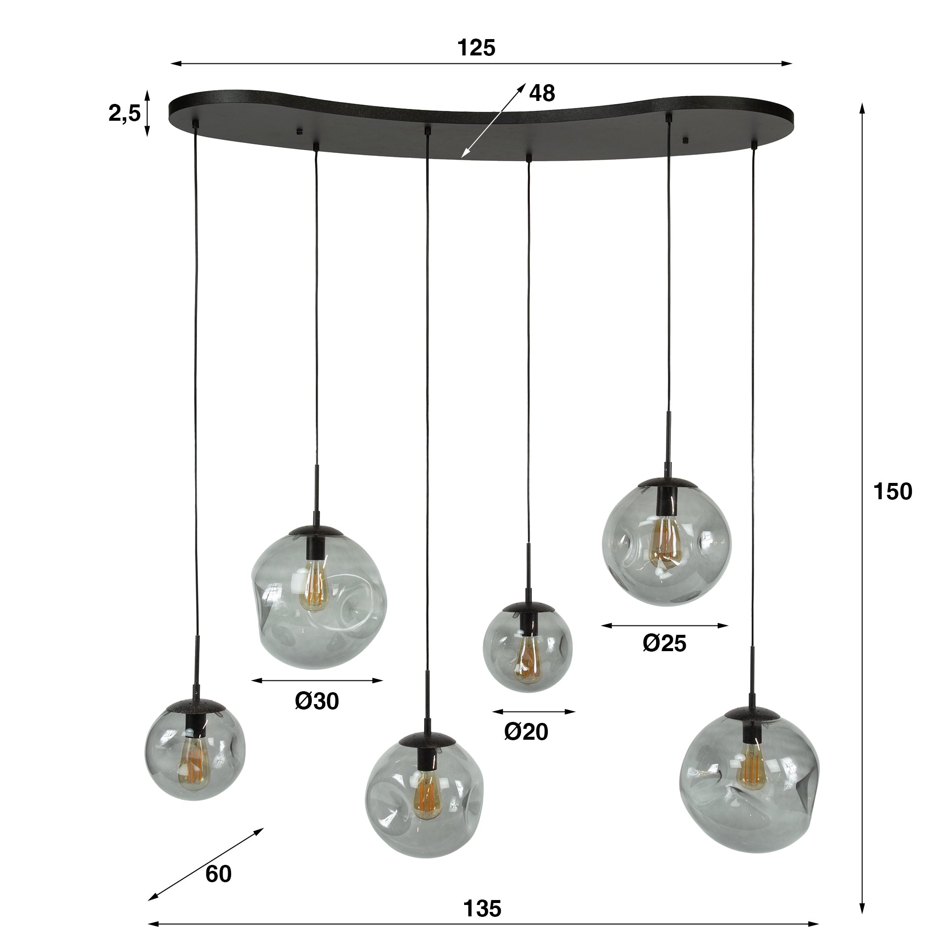 Stellora Black 6-lichts - Arctic zwarte hanglamp