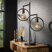 Rinara houtskoolkleurige metalen tafellamp met 2 lichtpunten - 70 cm