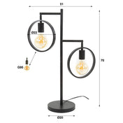 Rinara houtskoolkleurige metalen tafellamp met 2 lichtpunten - 70 cm