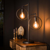 Rinara houtskoolkleurige metalen tafellamp met 2 lichtpunten - 70 cm