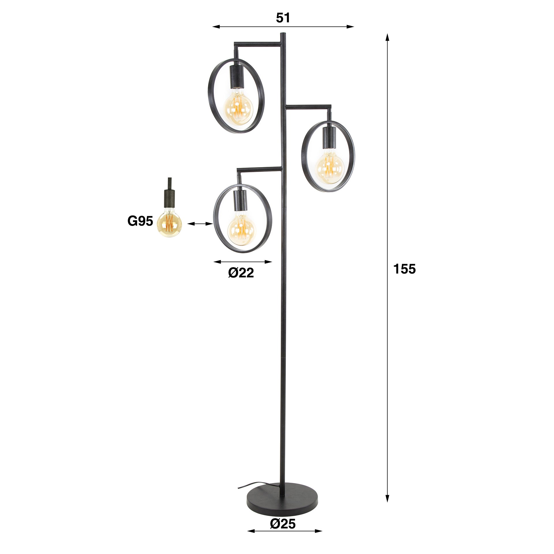 Rinara 3-lichts - antraciet vloerlamp