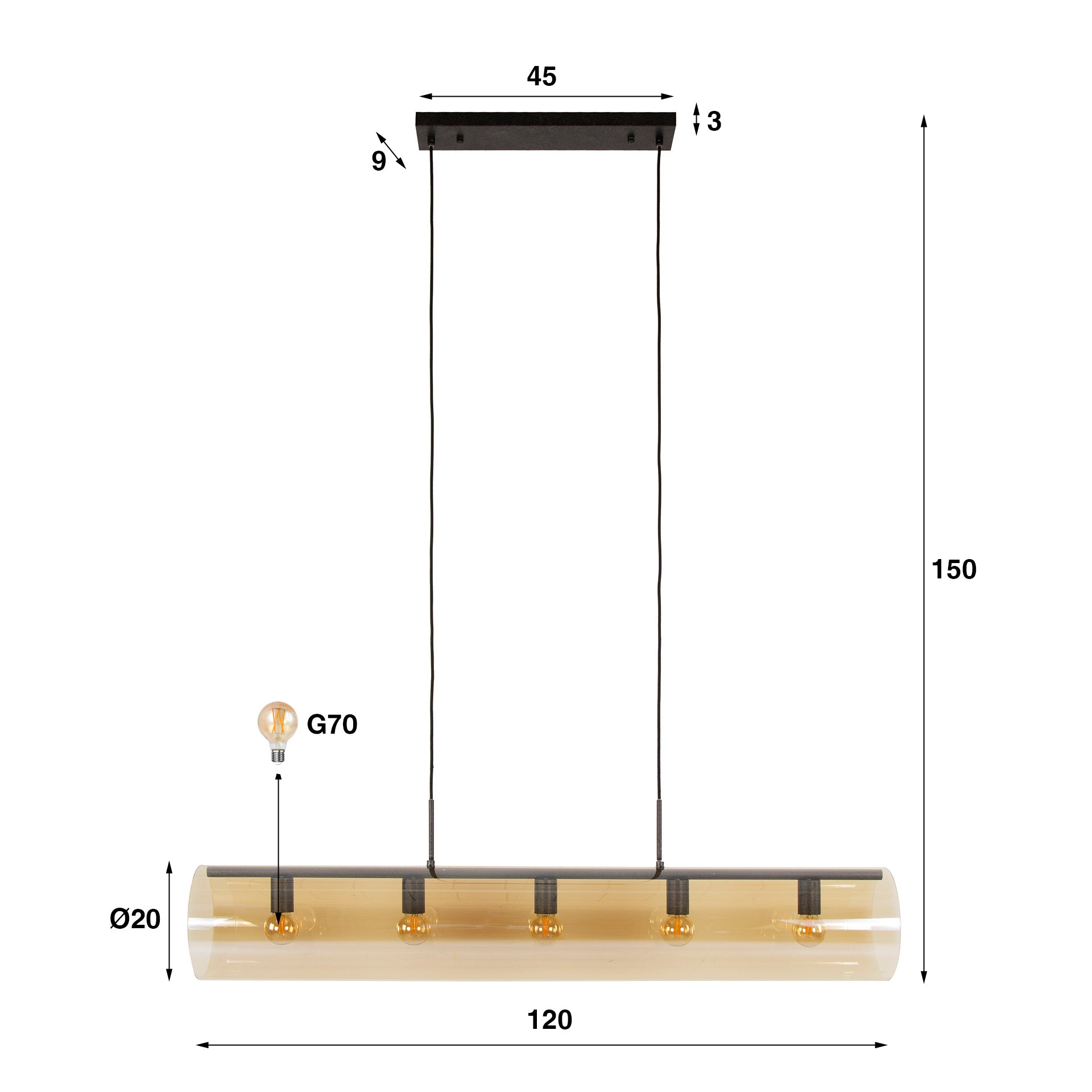 Tubora Glass 5-lichts - Artic zwarte hanglamp