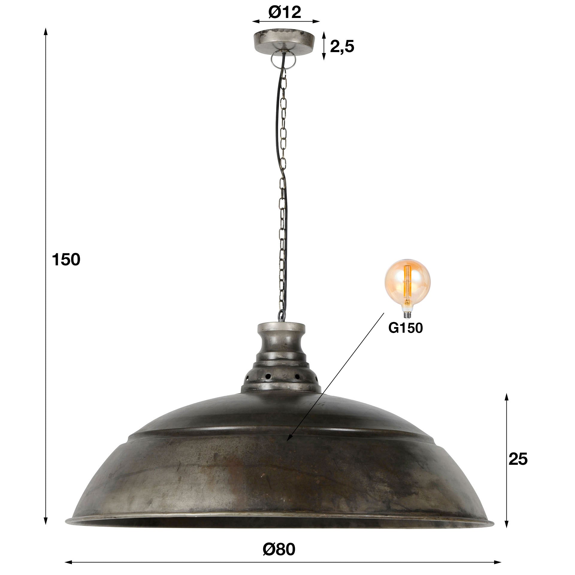 Indora 1-lichts Ø80cm - Oud zilveren hanglamp