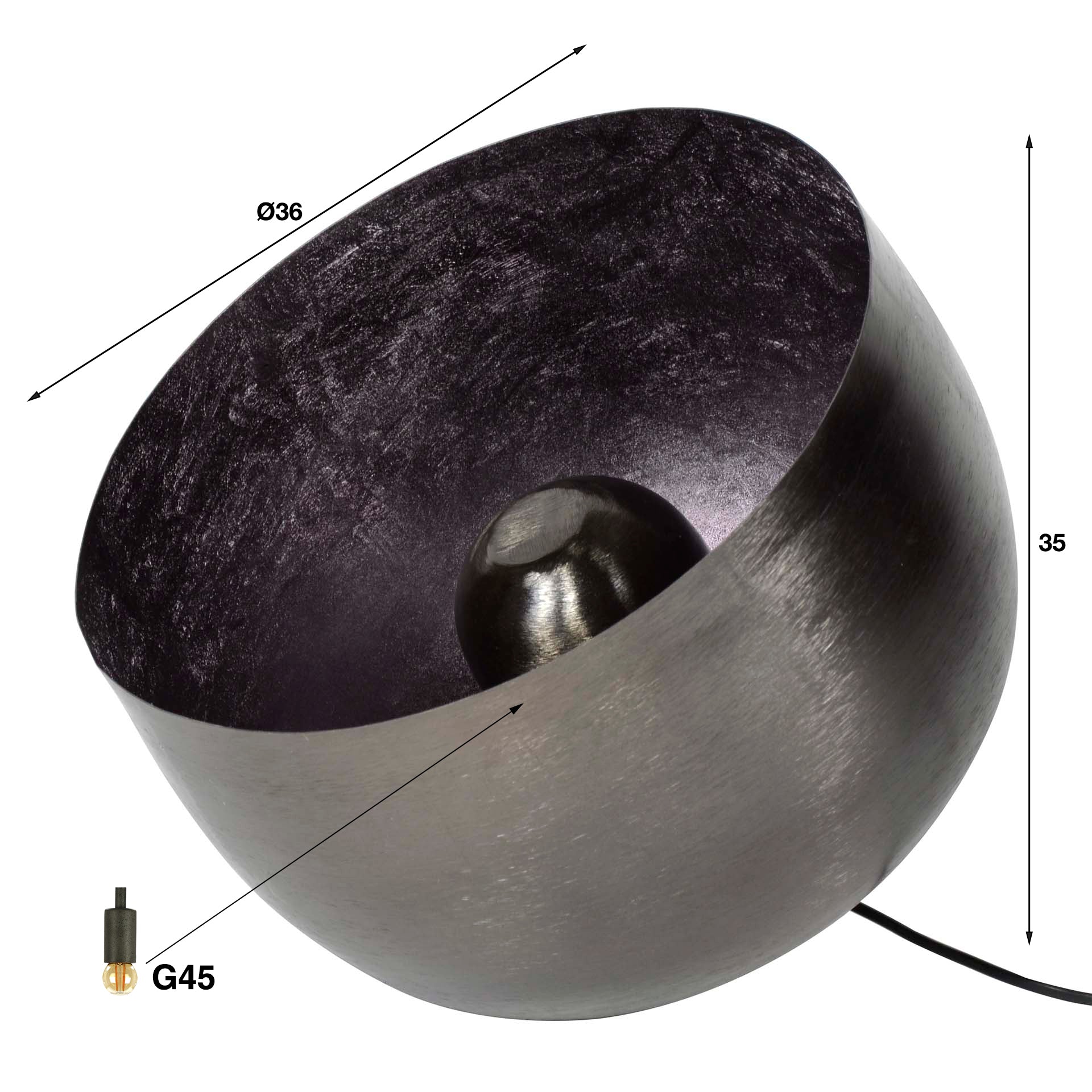 Baskara zwarte nikkel metalen tafellamp 1-lichts Ø36cm