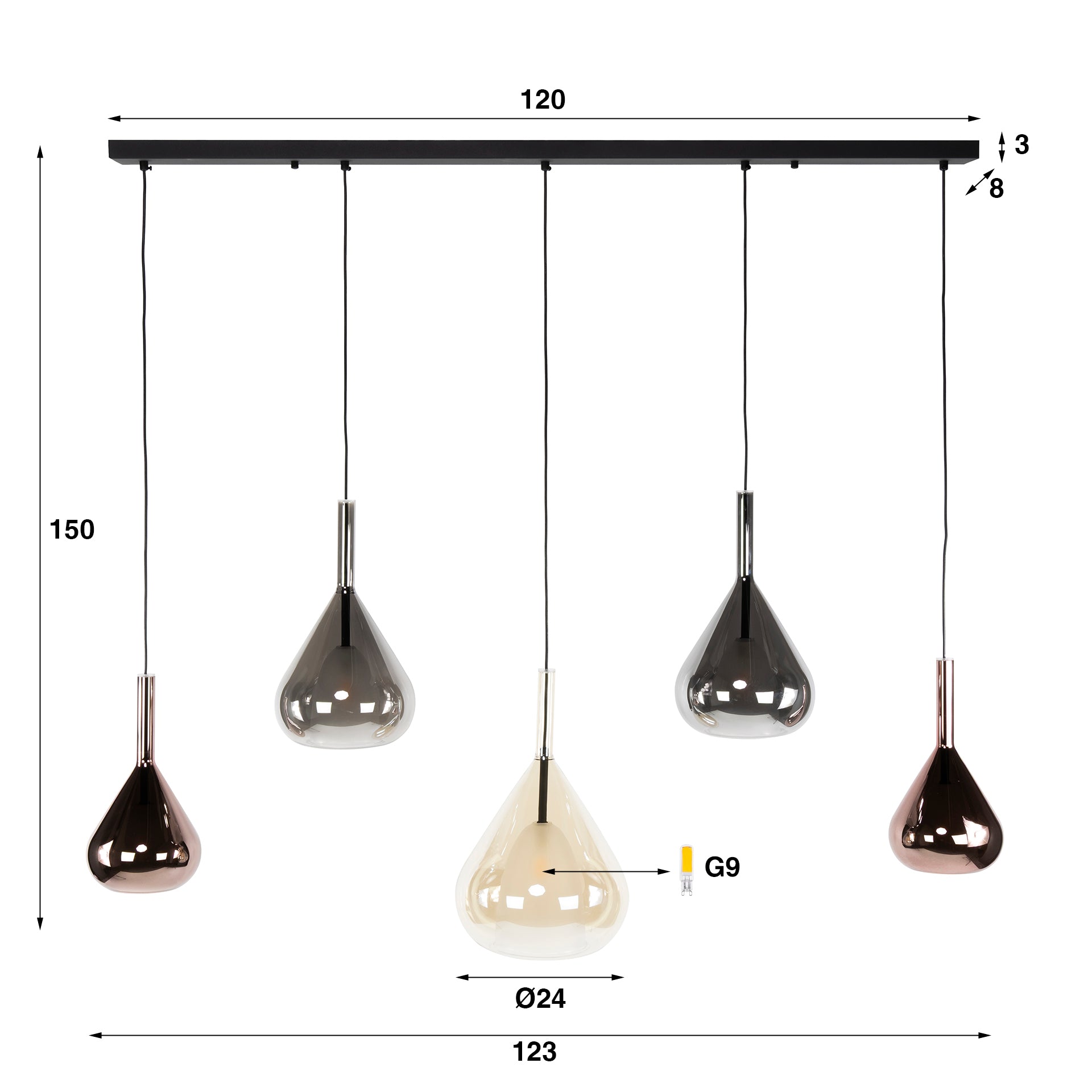 Wingora 5-lichts - Zwarte hanglamp