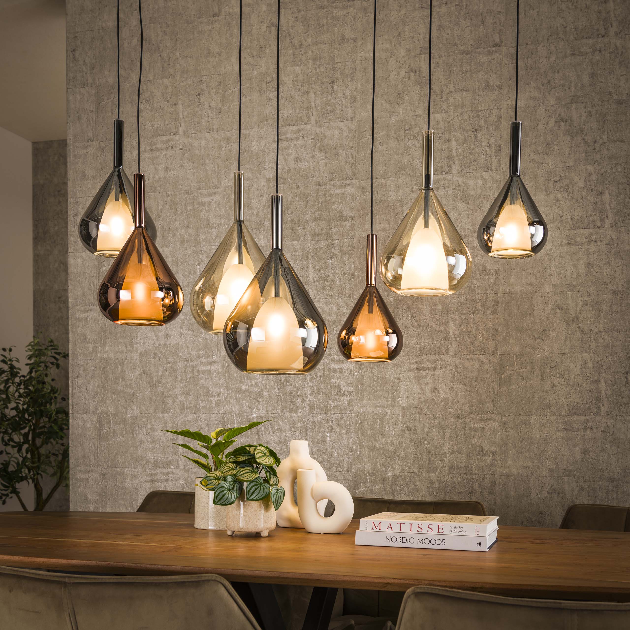 Wingora 4+3-lichts - Zwarte hanglamp