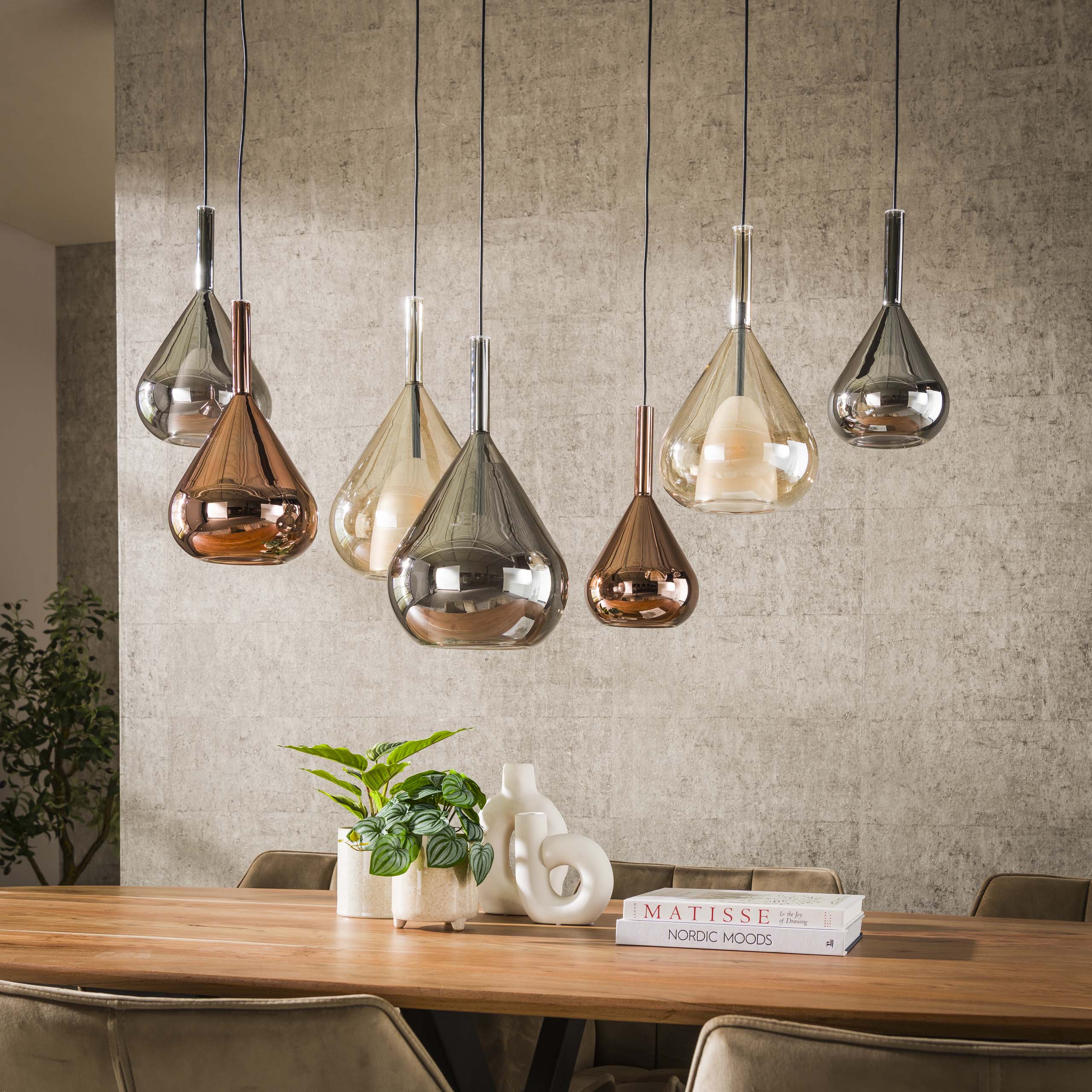 Wingora 4+3-lichts - Zwarte hanglamp