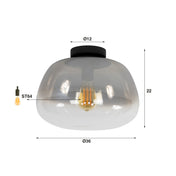 Pulsera gerookt grijs glas 1-lichts plafondlamp