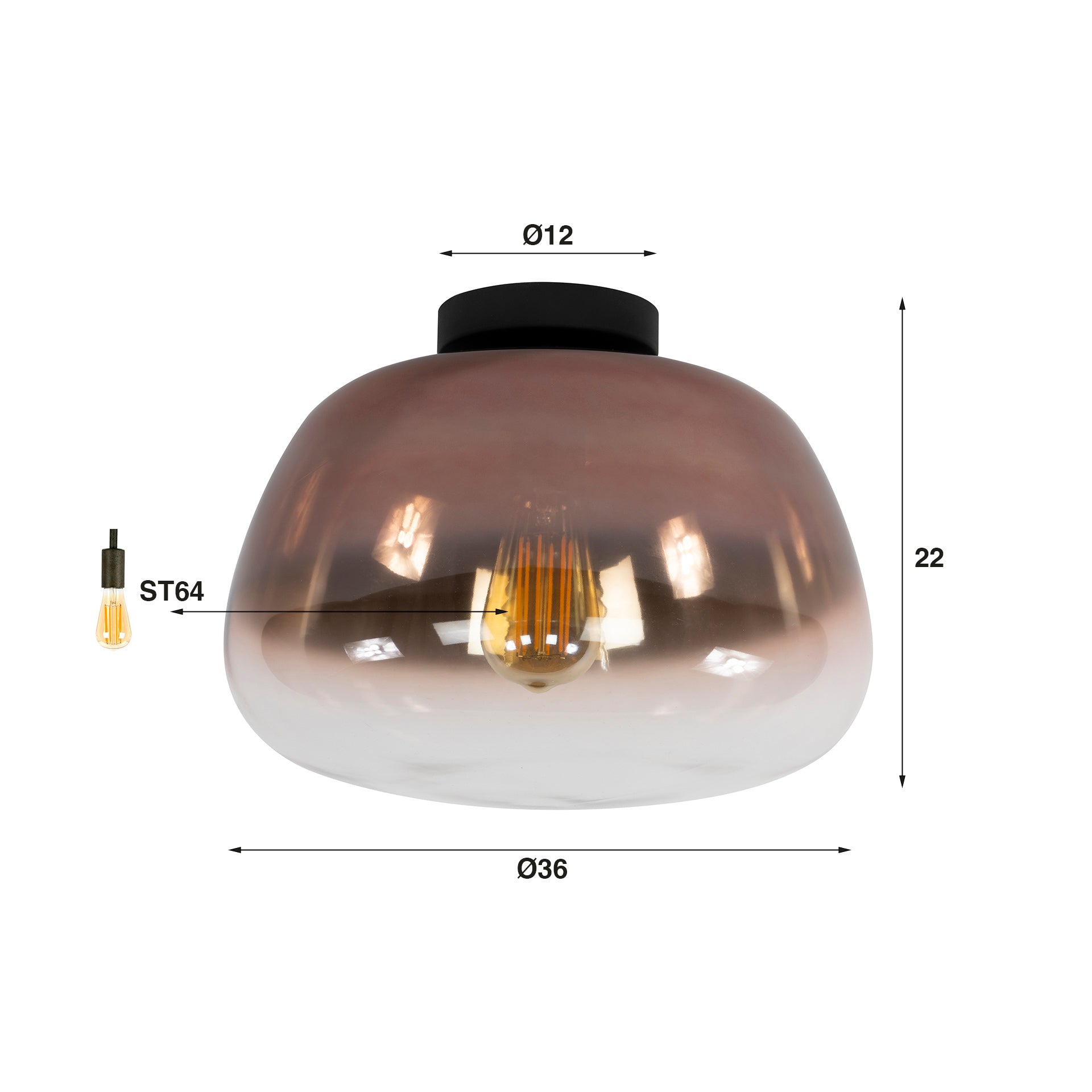Pulsera plafondlamp met 1 lichtpunt, koperkleurig glas