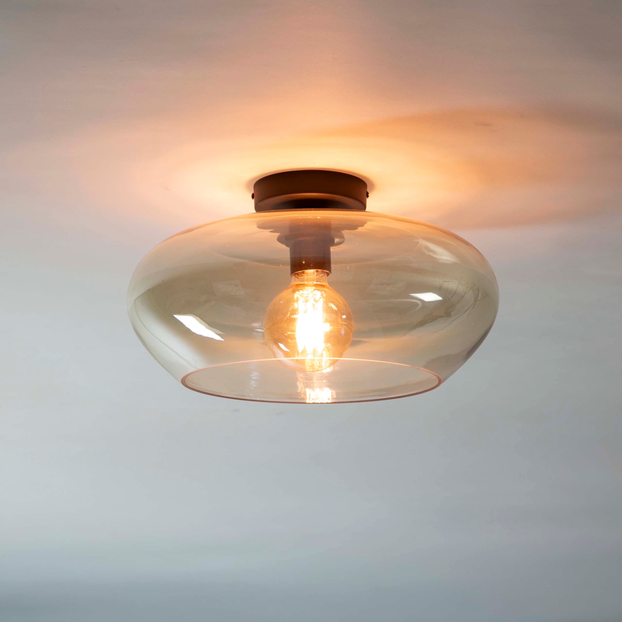 Elevira amberkleurige glazen plafondlamp met 1 lichtpunt