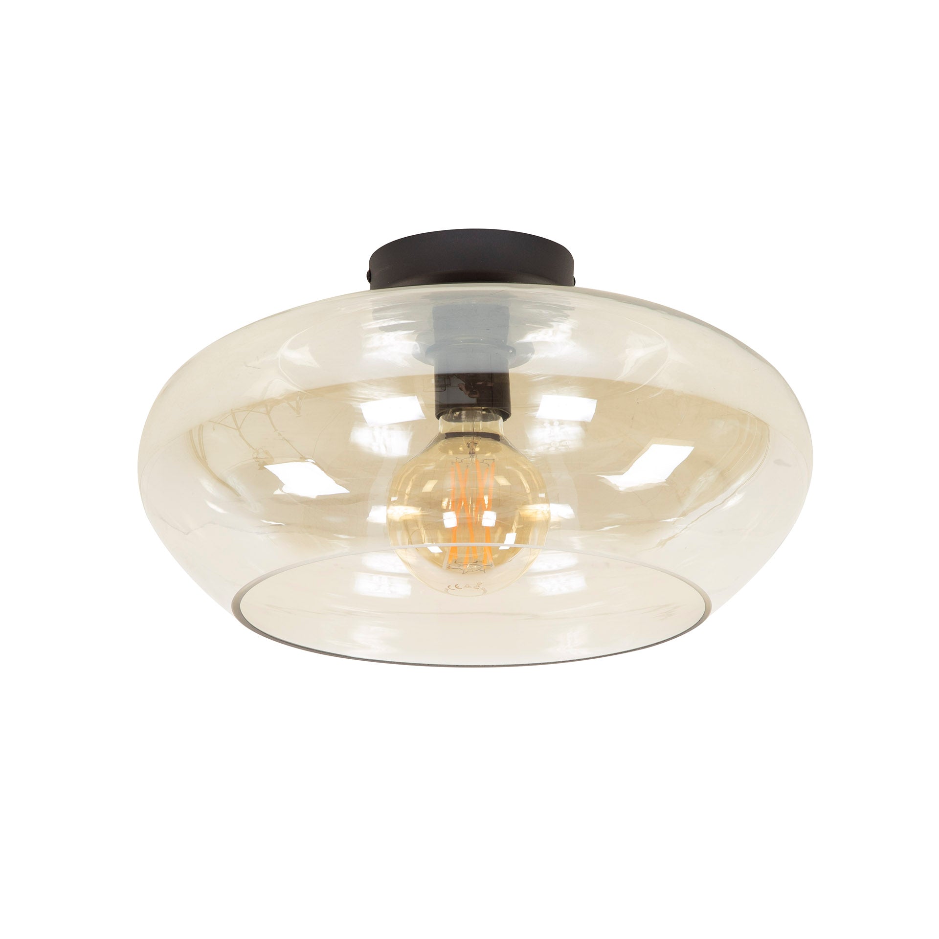 Elevira amberkleurige glazen plafondlamp met 1 lichtpunt