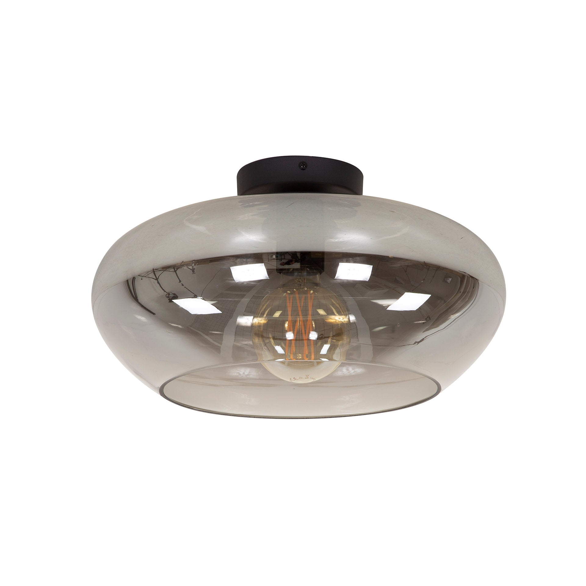 Elevira rookgrijs glas 1-lichts plafondlamp