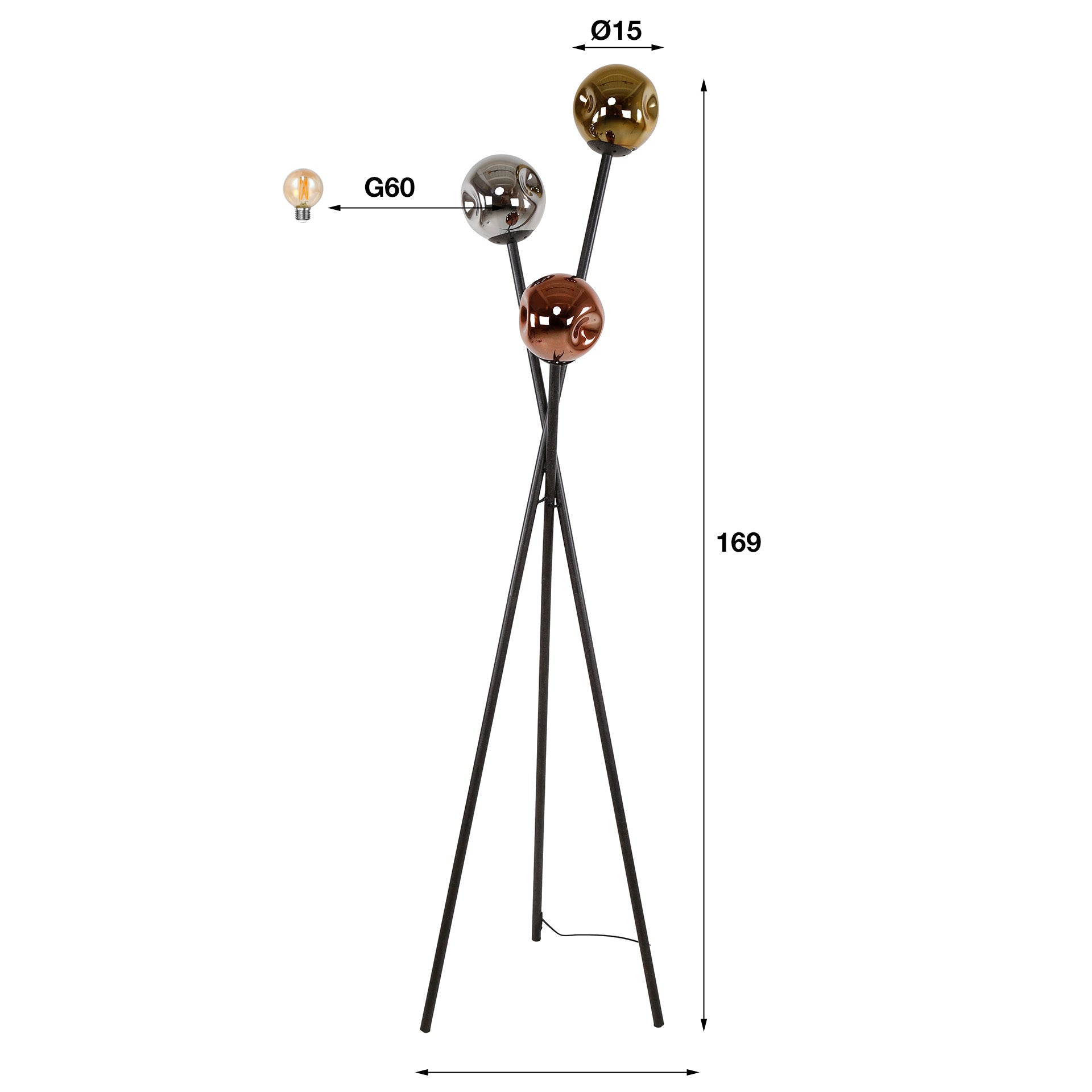 Moleara 3-lichts - artic zwart vloerlamp