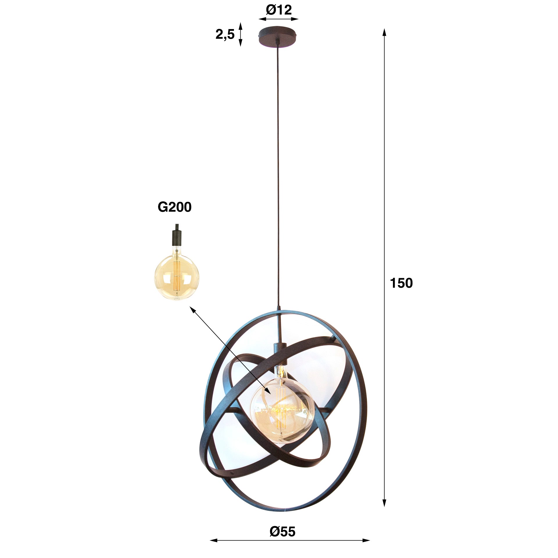 Galora 1-lichts - Artic zwarte hanglamp