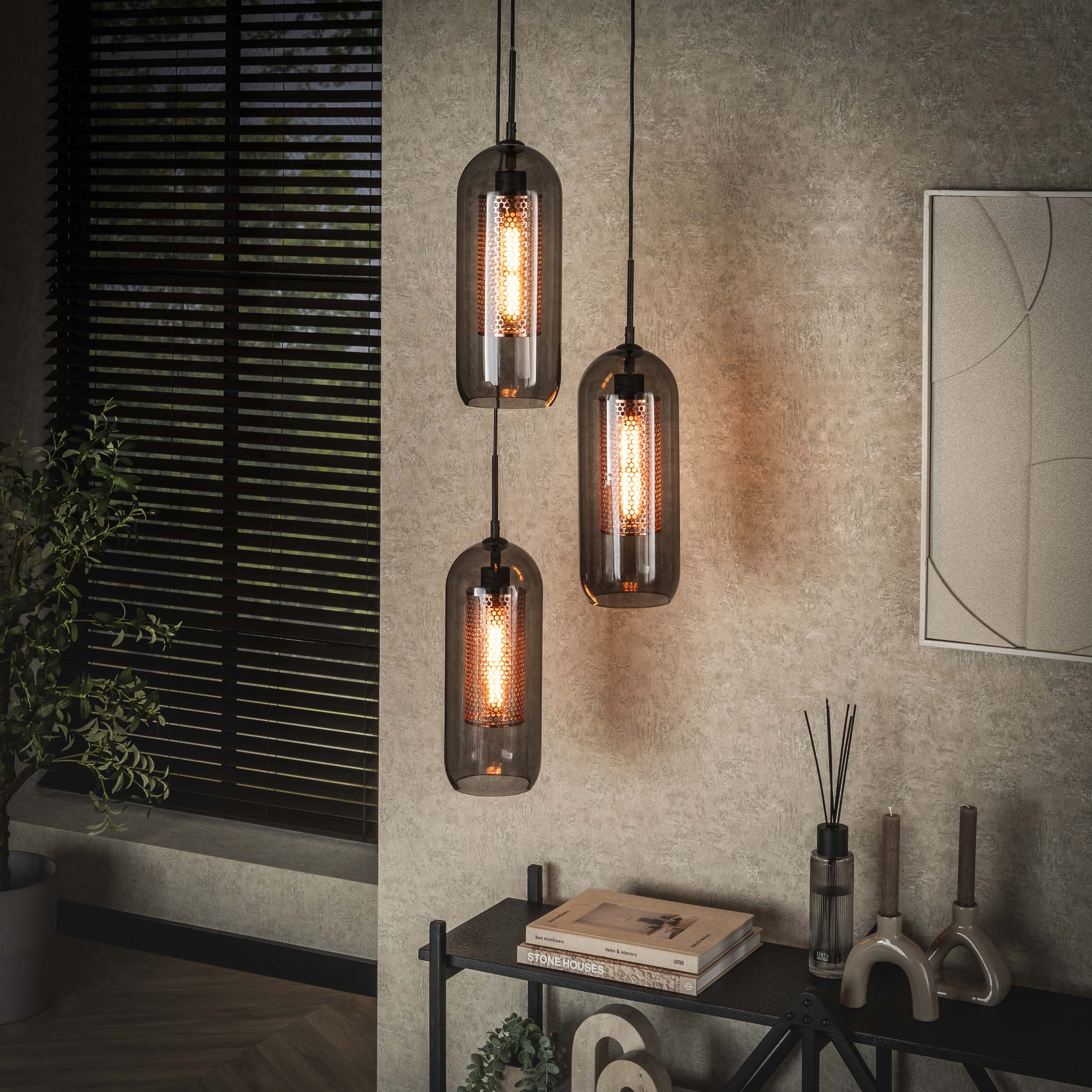 Smoria Mesh 3-lichts met getrapte kappen - Artic zwarte hanglamp