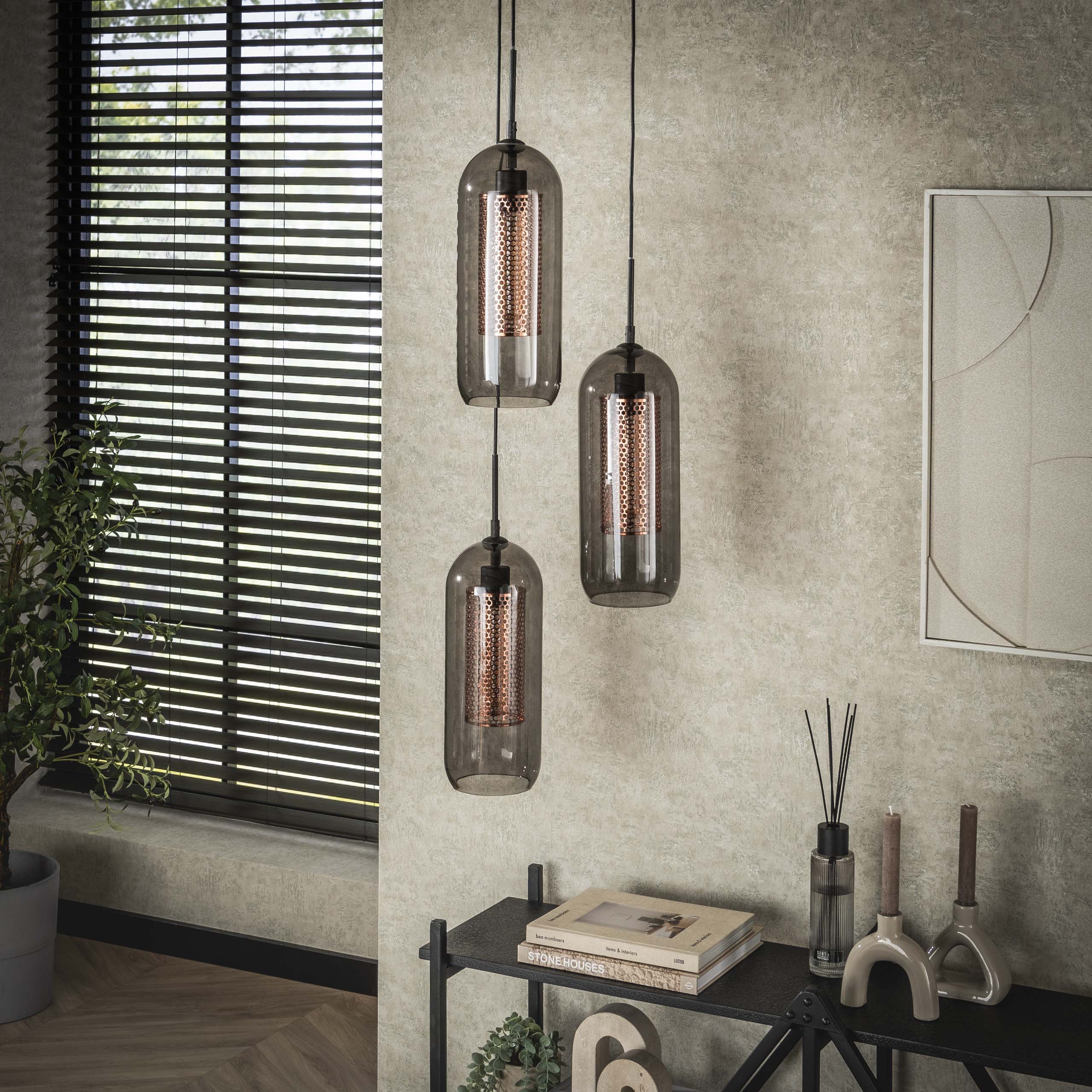 Smoria Mesh 3-lichts met getrapte kappen - Artic zwarte hanglamp