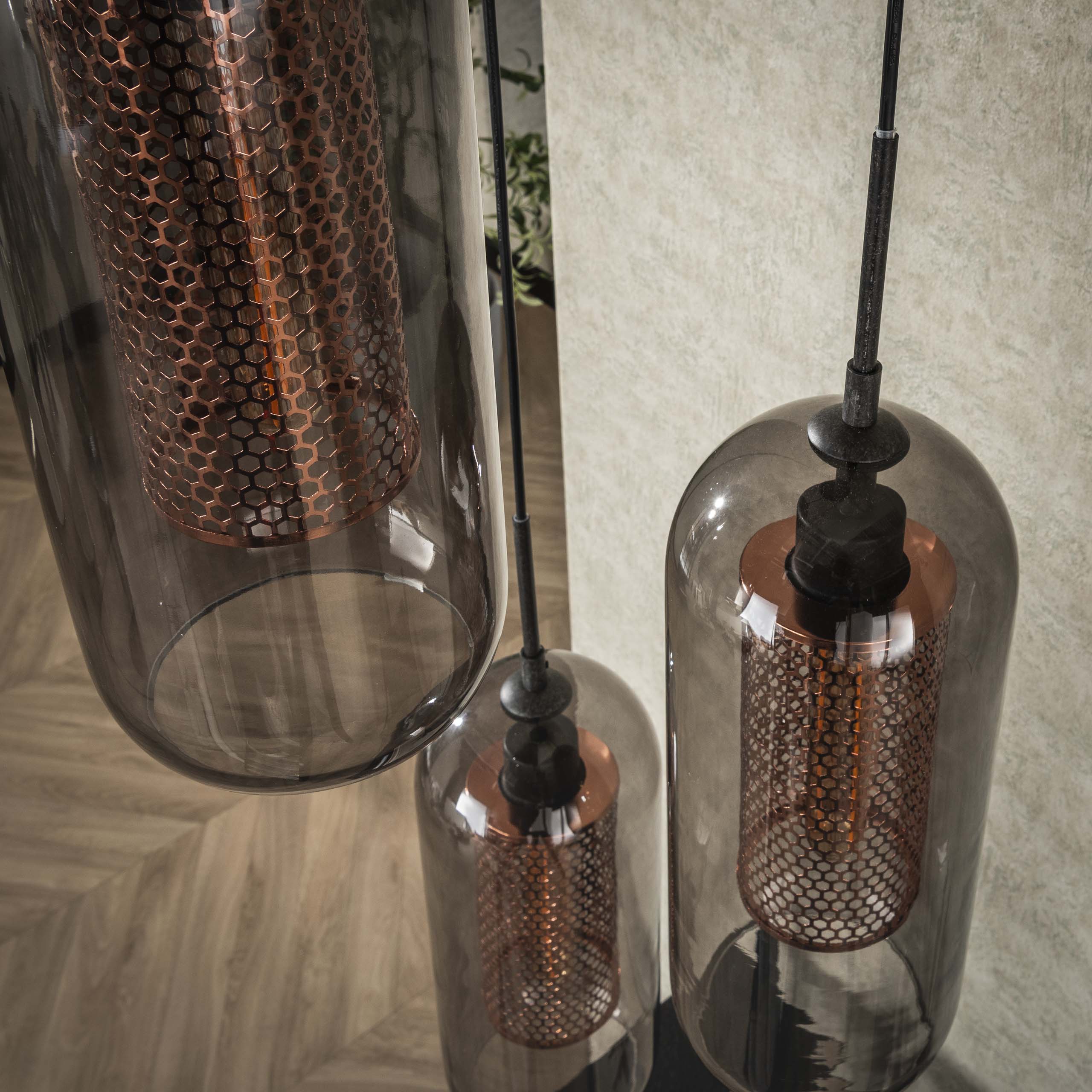 Smoria Mesh 3-lichts met getrapte kappen - Artic zwarte hanglamp