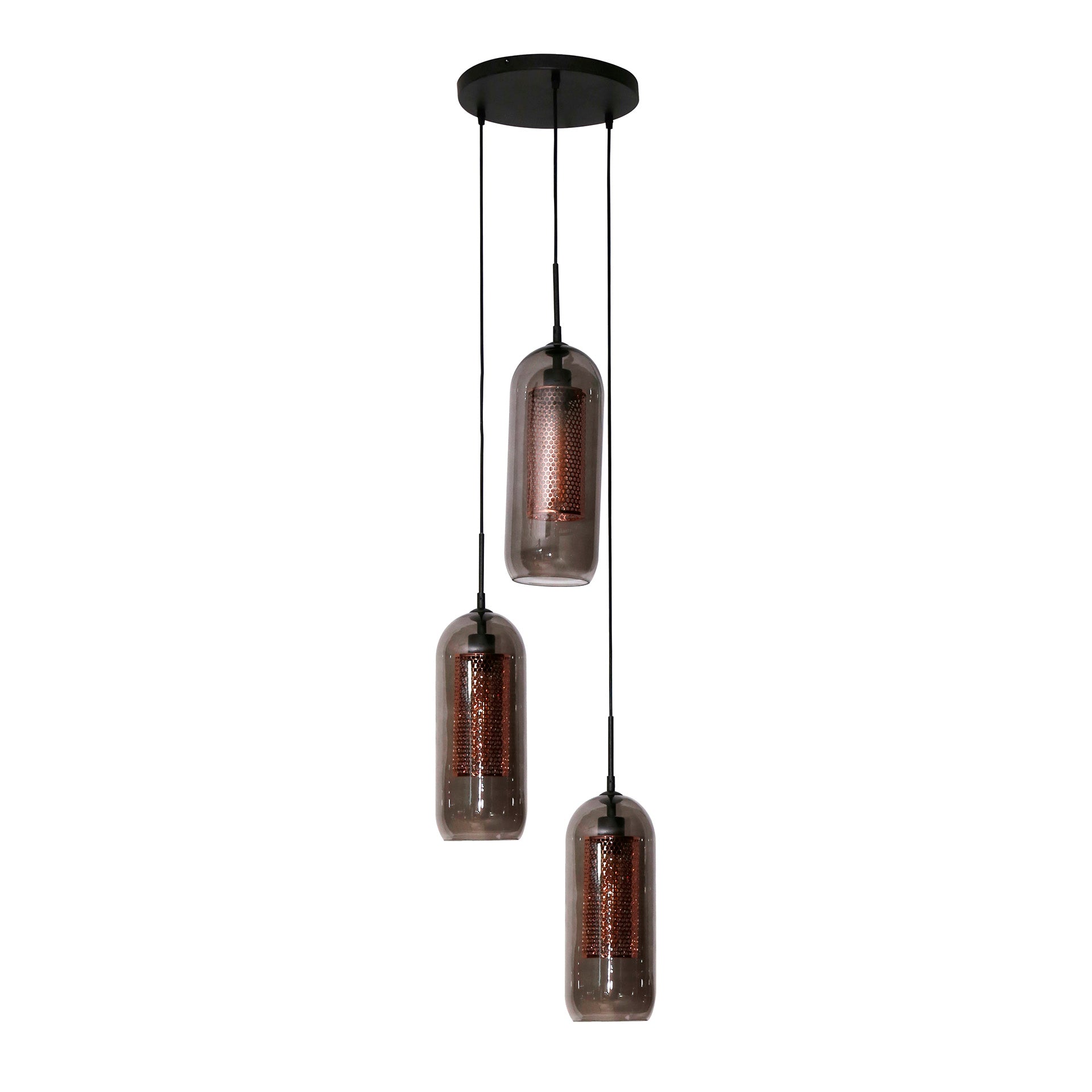 Smoria Mesh 3-lichts met getrapte kappen - Artic zwarte hanglamp